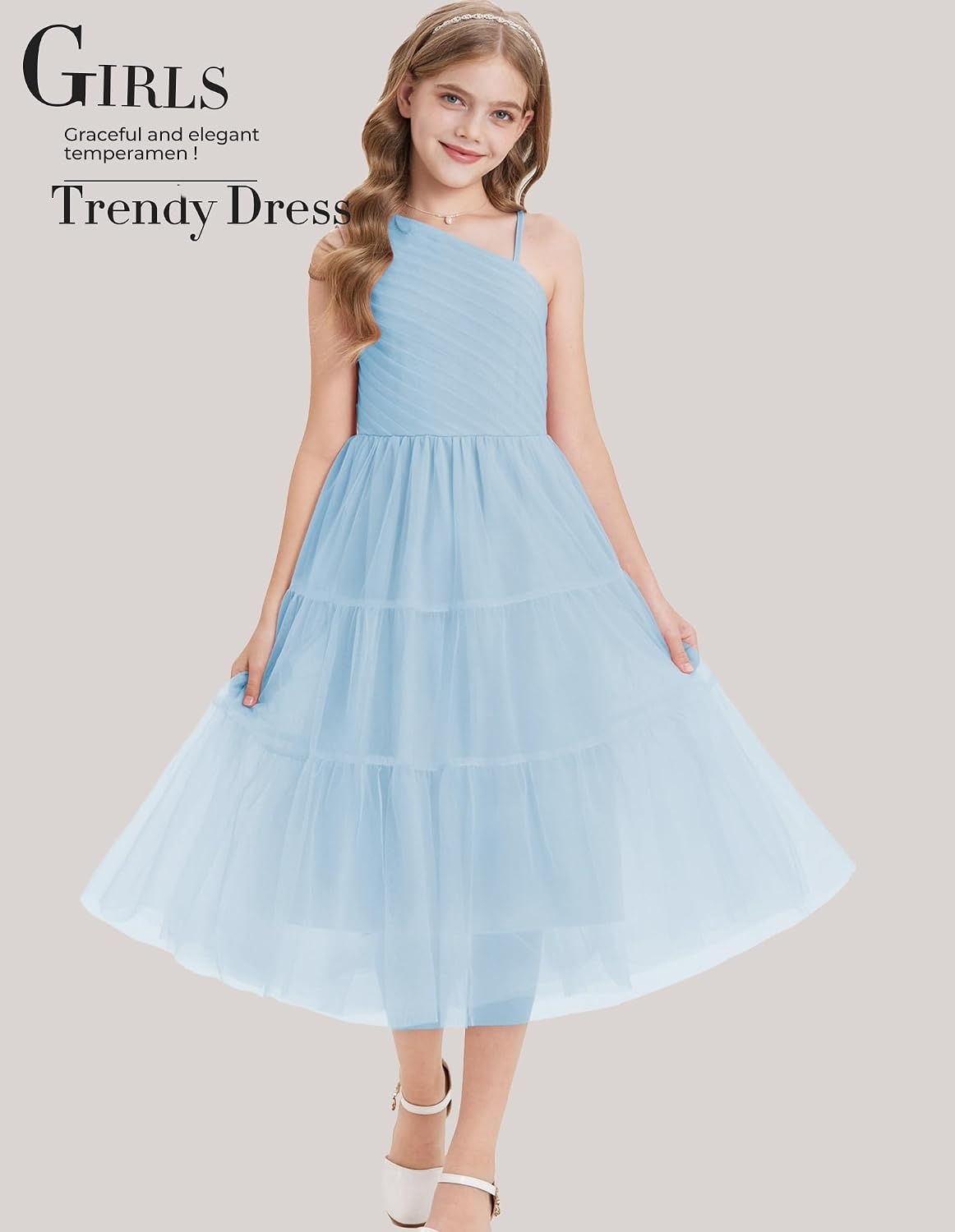 image:imageGRACE KARIN Girls Maxi Flower Christmas Formal Party Tulle Prom Dress 714Pale Blue
