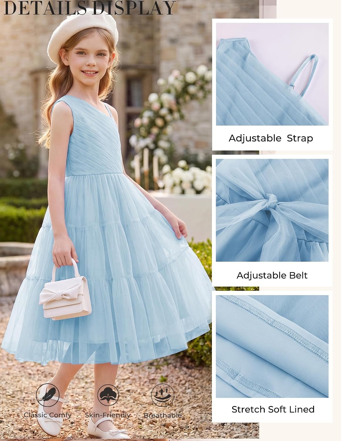 image:imageGRACE KARIN Girls Maxi Flower Christmas Formal Party Tulle Prom Dress 714Pale Blue