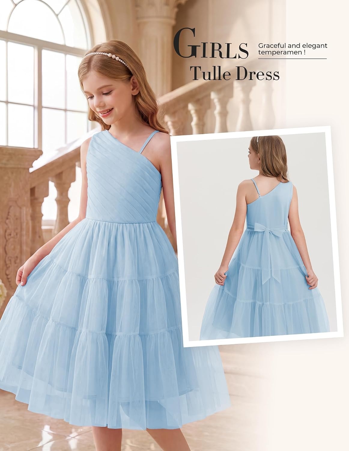 image:imageGRACE KARIN Girls Maxi Flower Christmas Formal Party Tulle Prom Dress 714Pale Blue