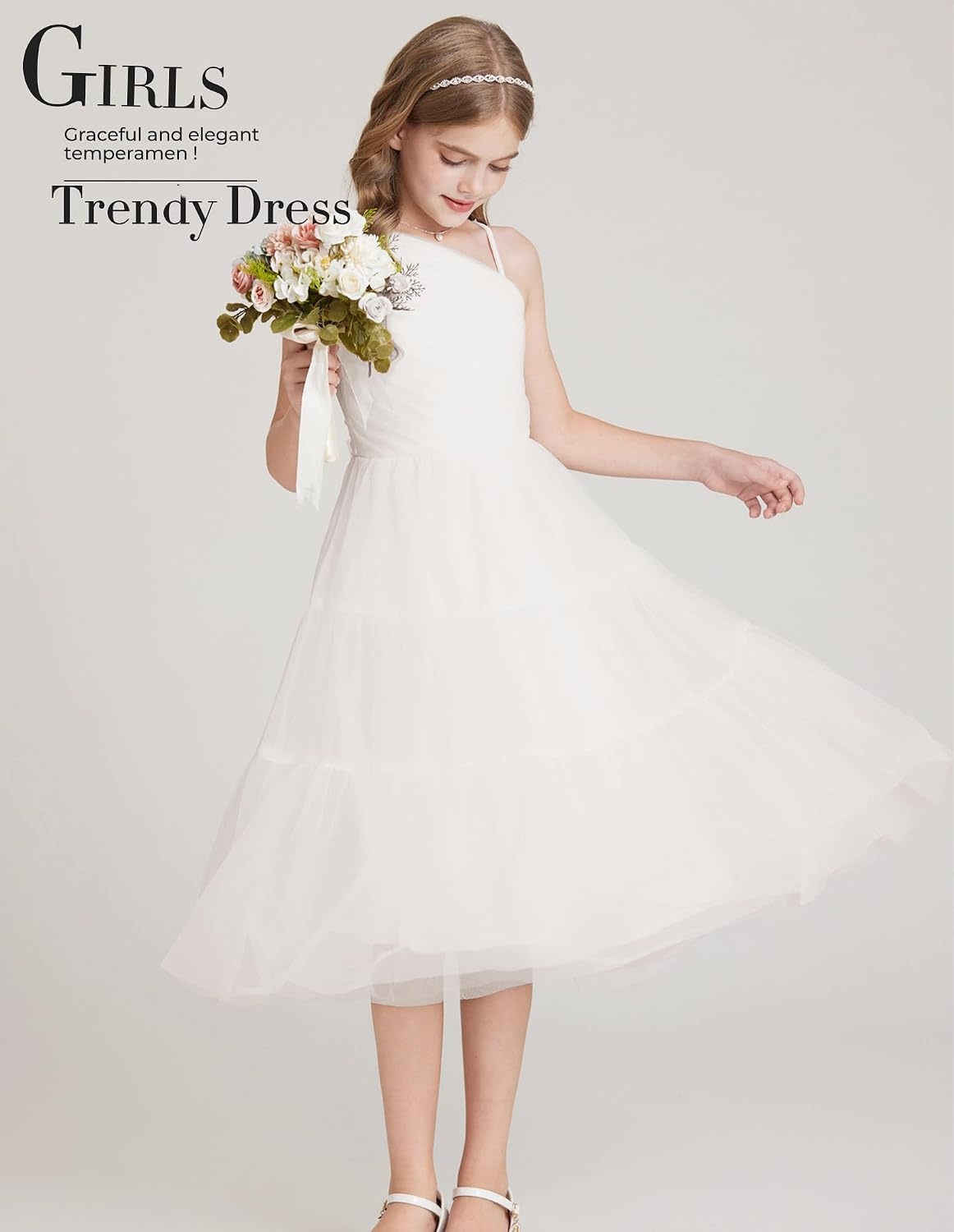 image:imageGRACE KARIN Girls Maxi Flower Christmas Formal Party Tulle Prom Dress 714White