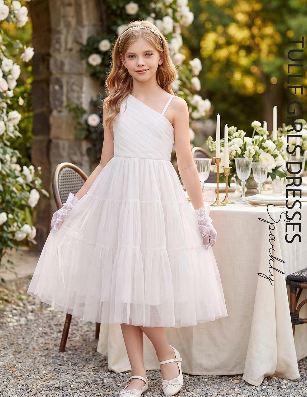 image:imageGRACE KARIN Girls Maxi Flower Christmas Formal Party Tulle Prom Dress 714White