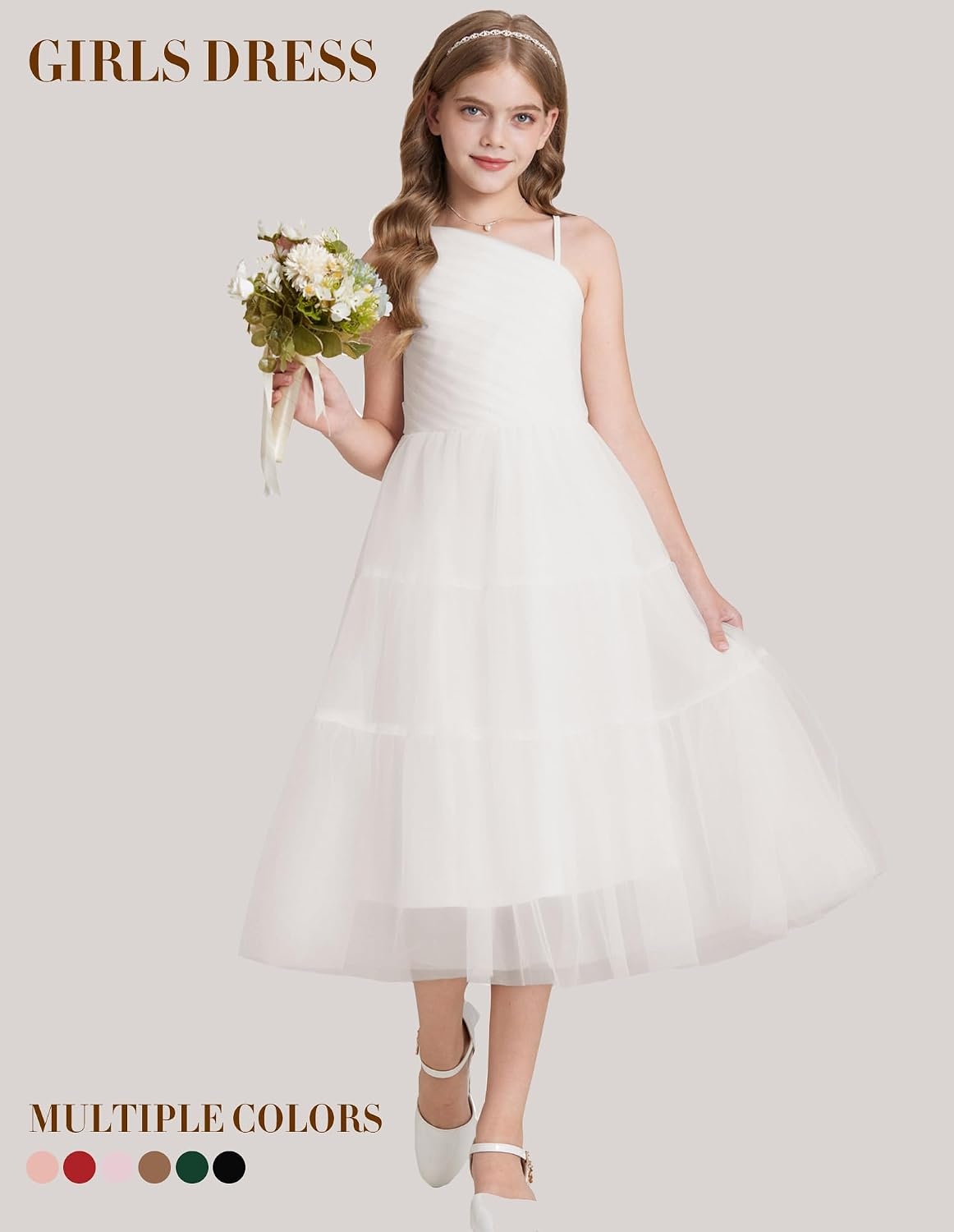 image:imageGRACE KARIN Girls Maxi Flower Christmas Formal Party Tulle Prom Dress 714White