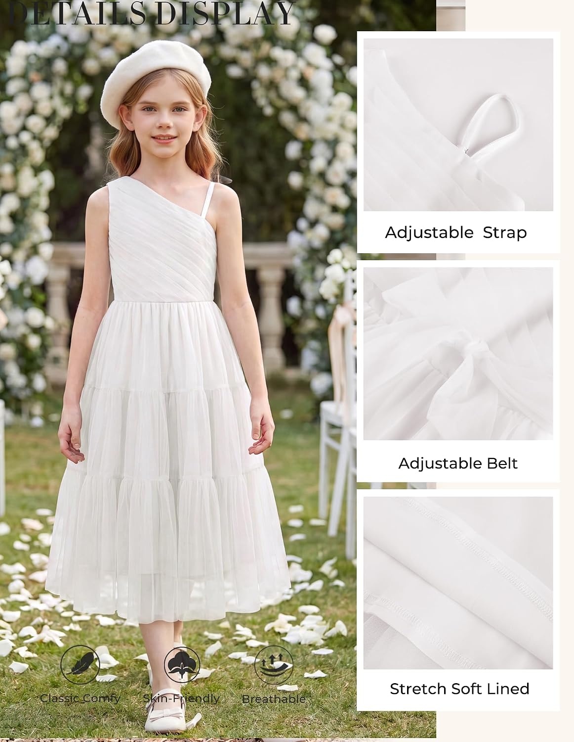 image:imageGRACE KARIN Girls Maxi Flower Christmas Formal Party Tulle Prom Dress 714White