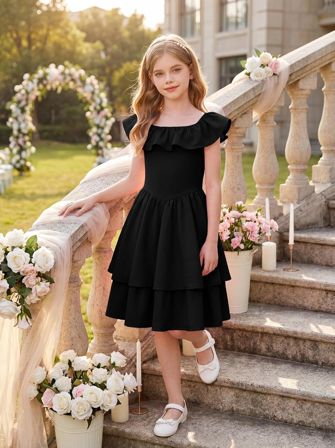image:imageGRACE KARIN Girls Party Dress Ruffled Sleeve ALine Dresses for Girls 714YBlack