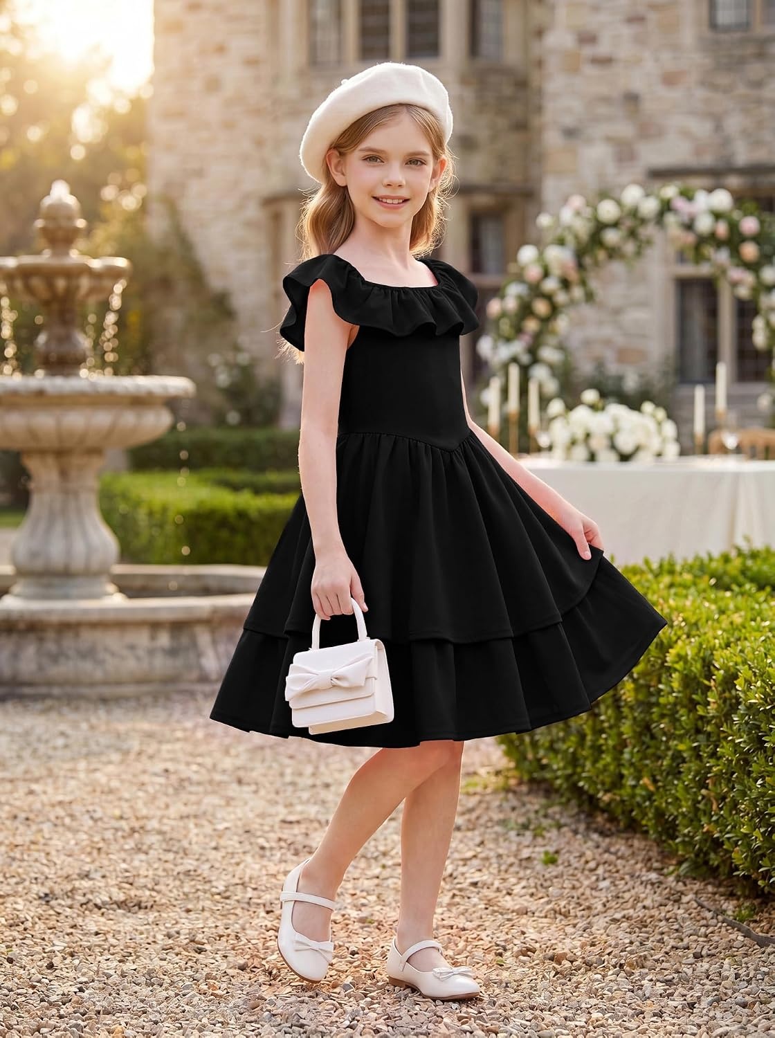 image:imageGRACE KARIN Girls Party Dress Ruffled Sleeve ALine Dresses for Girls 714YBlack