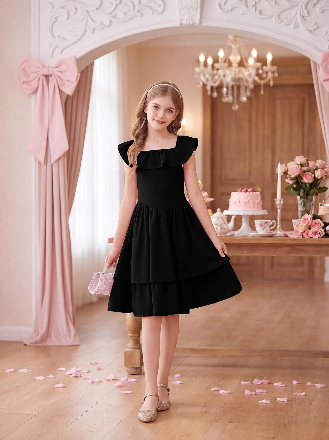 image:imageGRACE KARIN Girls Party Dress Ruffled Sleeve ALine Dresses for Girls 714YBlack