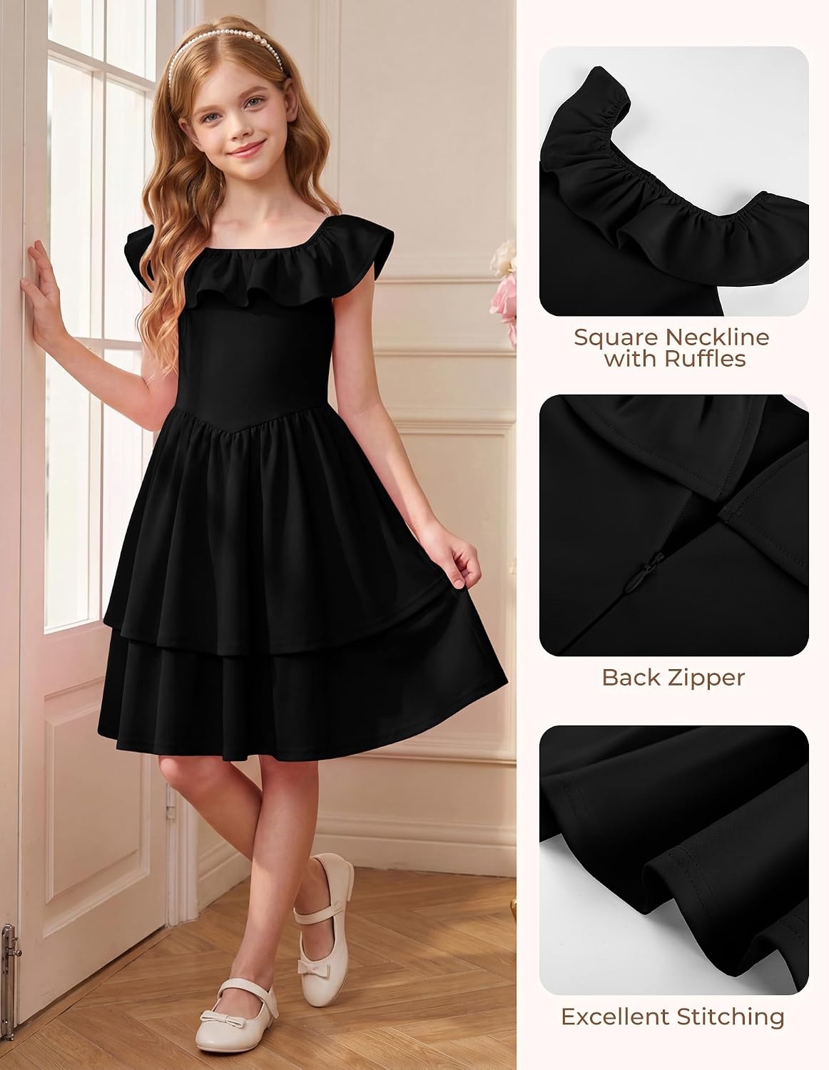 image:imageGRACE KARIN Girls Party Dress Ruffled Sleeve ALine Dresses for Girls 714YBlack