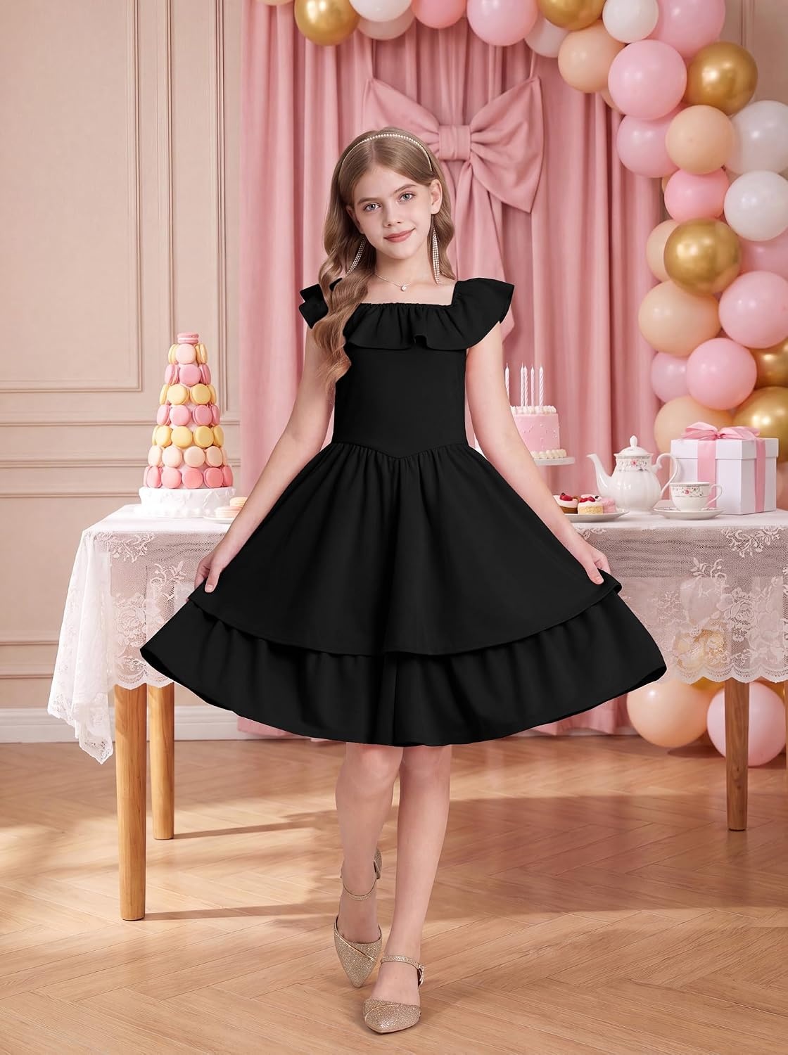 image:imageGRACE KARIN Girls Party Dress Ruffled Sleeve ALine Dresses for Girls 714YBlack
