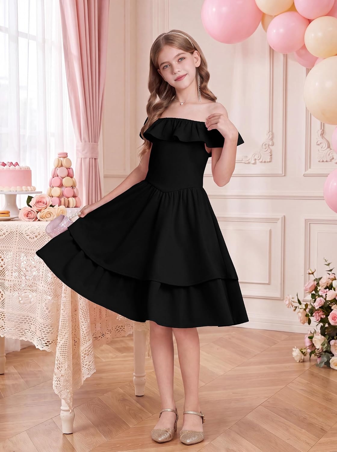 image:imageGRACE KARIN Girls Party Dress Ruffled Sleeve ALine Dresses for Girls 714YBlack
