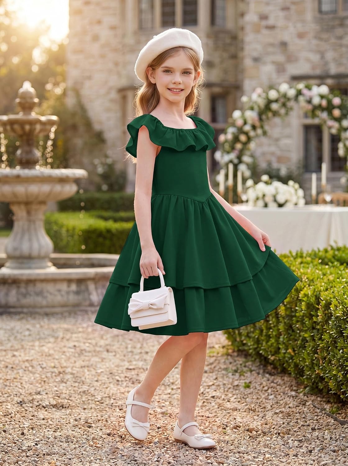 image:imageGRACE KARIN Girls Party Dress Ruffled Sleeve ALine Dresses for Girls 714YEden Green