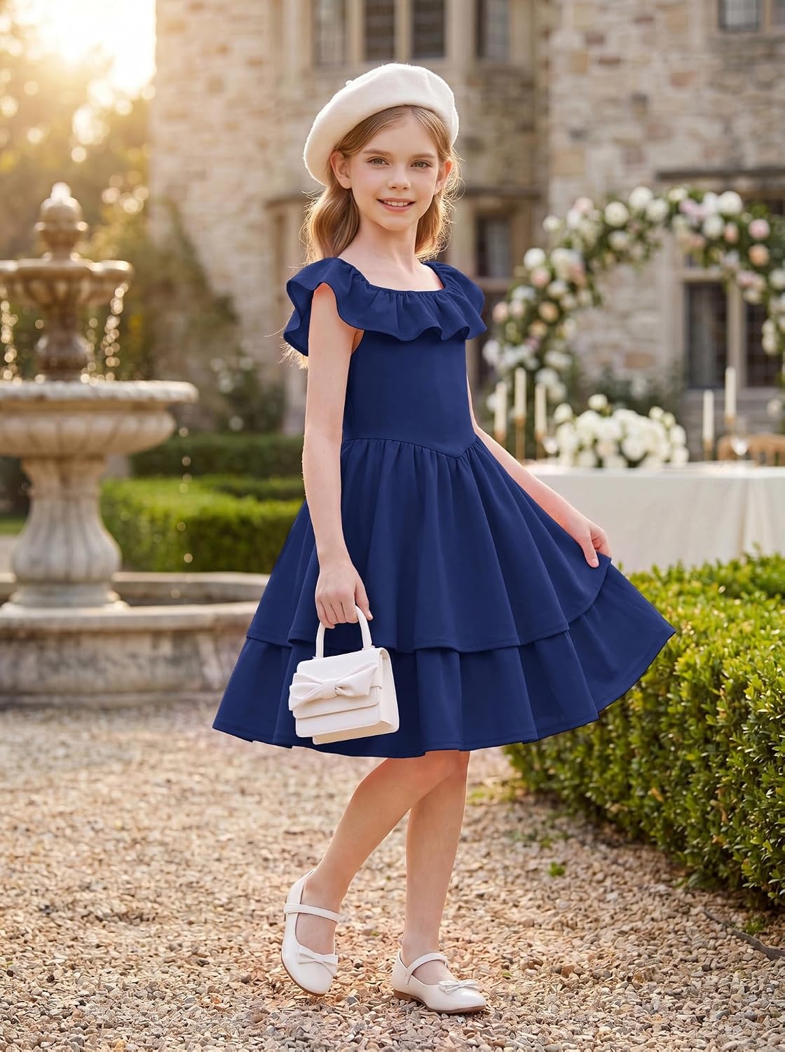 image:imageGRACE KARIN Girls Party Dress Ruffled Sleeve ALine Dresses for Girls 714YNavy Blue