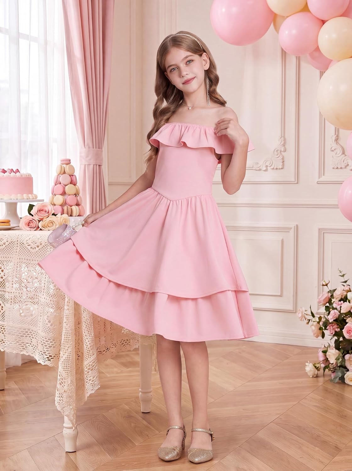 image:imageGRACE KARIN Girls Party Dress Ruffled Sleeve ALine Dresses for Girls 714YPink