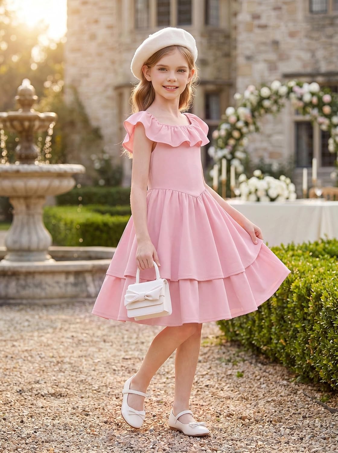 image:imageGRACE KARIN Girls Party Dress Ruffled Sleeve ALine Dresses for Girls 714YPink