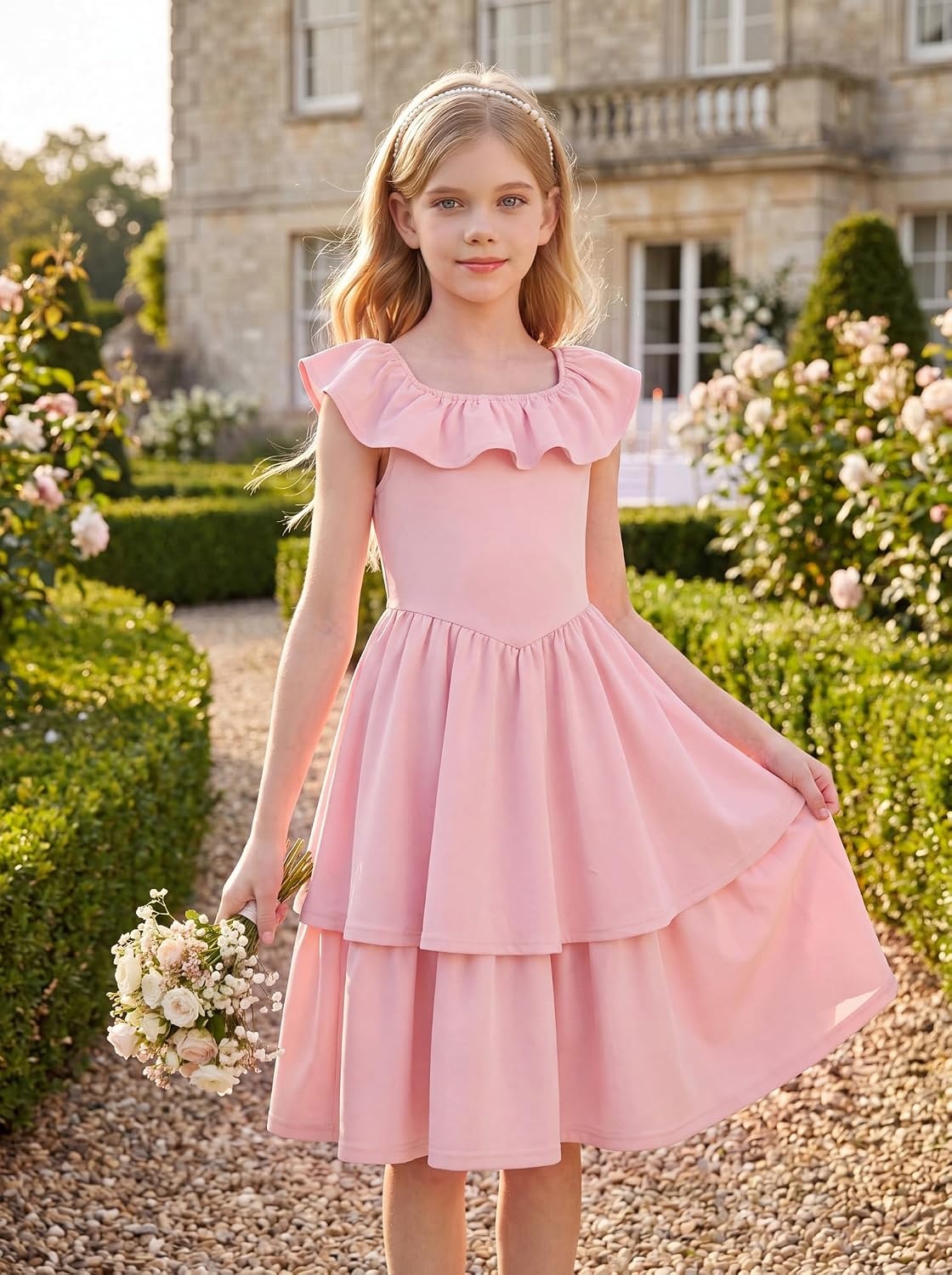 image:imageGRACE KARIN Girls Party Dress Ruffled Sleeve ALine Dresses for Girls 714YPink