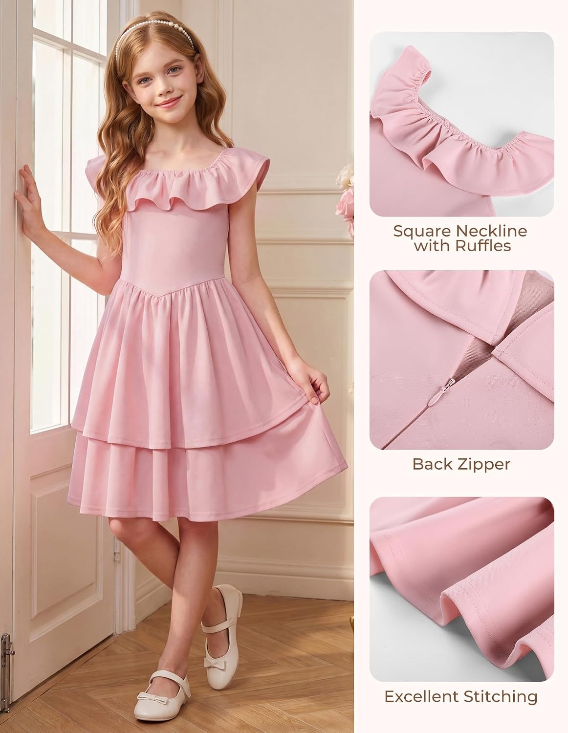 image:imageGRACE KARIN Girls Party Dress Ruffled Sleeve ALine Dresses for Girls 714YPink