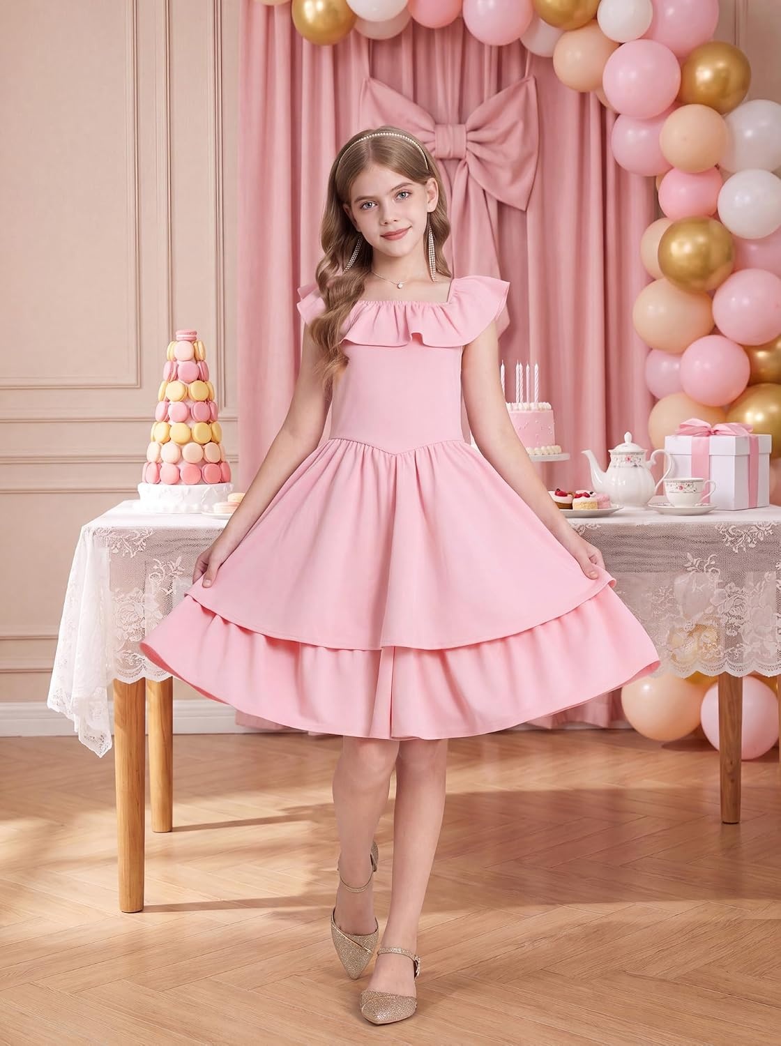 image:imageGRACE KARIN Girls Party Dress Ruffled Sleeve ALine Dresses for Girls 714YPink