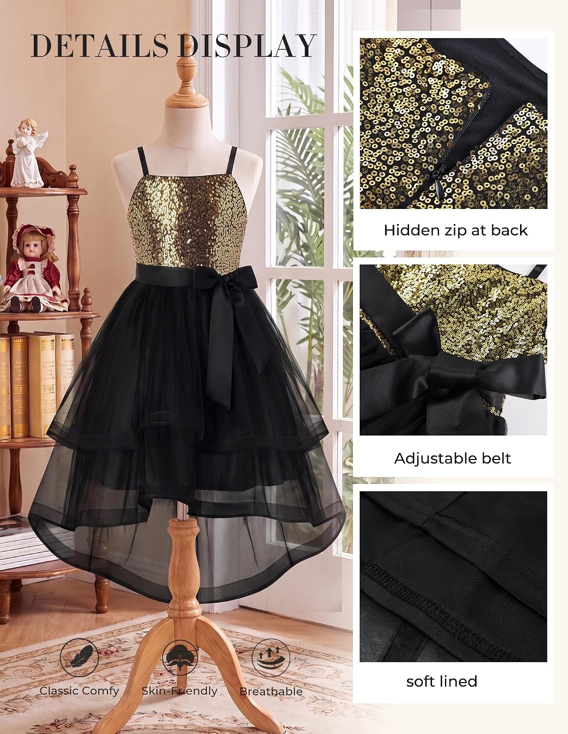 image:imageGRACE KARIN Girls Party Formal Christmas Dance Birthday Sequin Dresses 716Black Gold