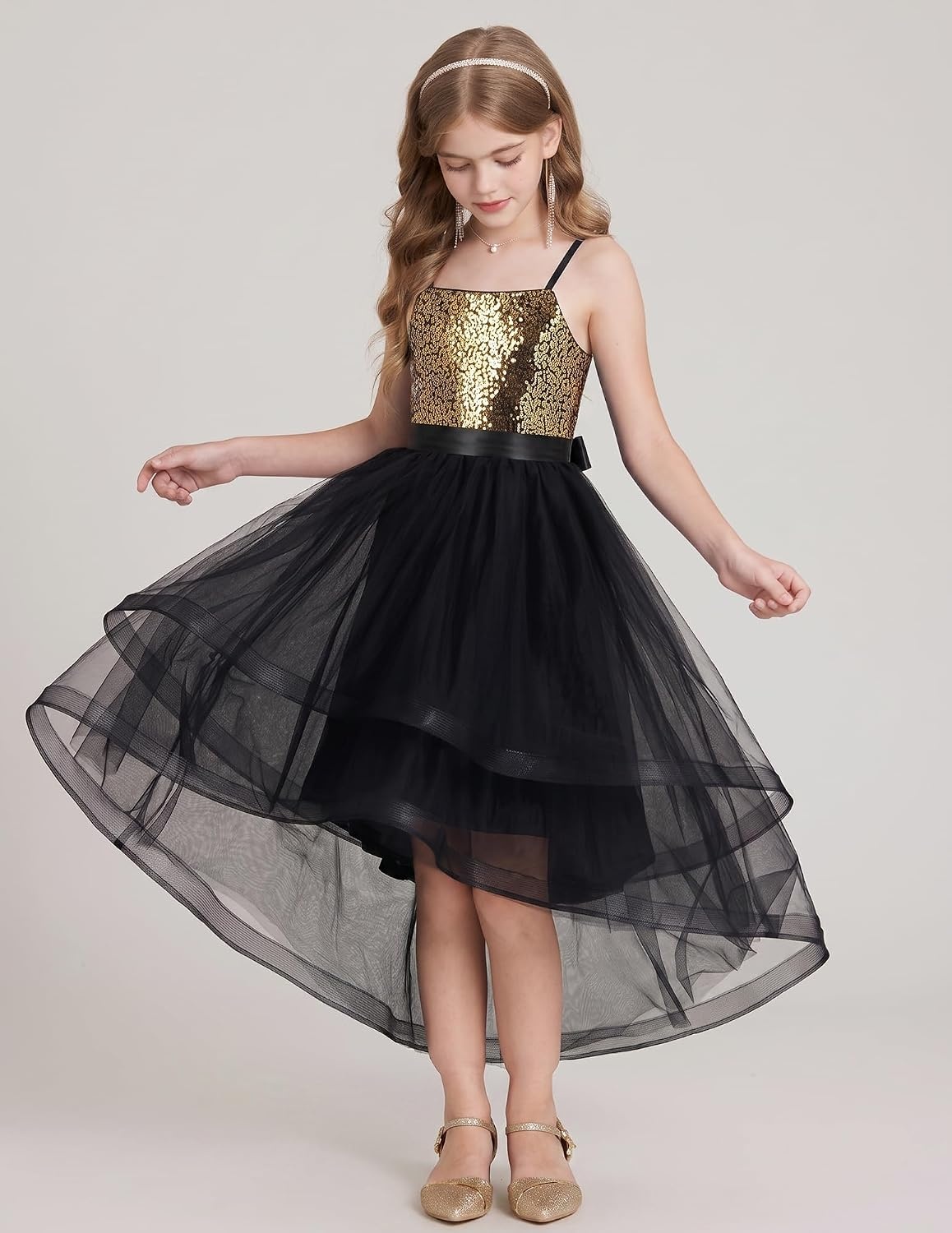 image:imageGRACE KARIN Girls Party Formal Christmas Dance Birthday Sequin Dresses 716Black Gold