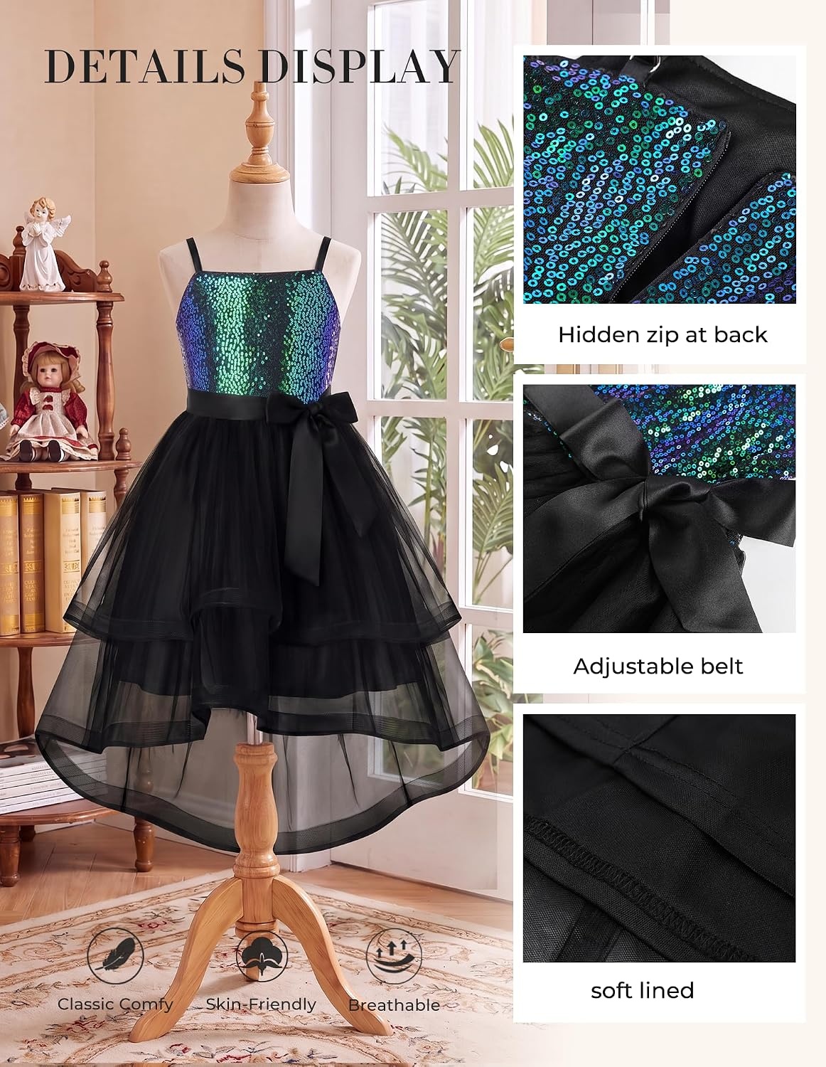 image:imageGRACE KARIN Girls Party Formal Christmas Dance Birthday Sequin Dresses 716Dark Green