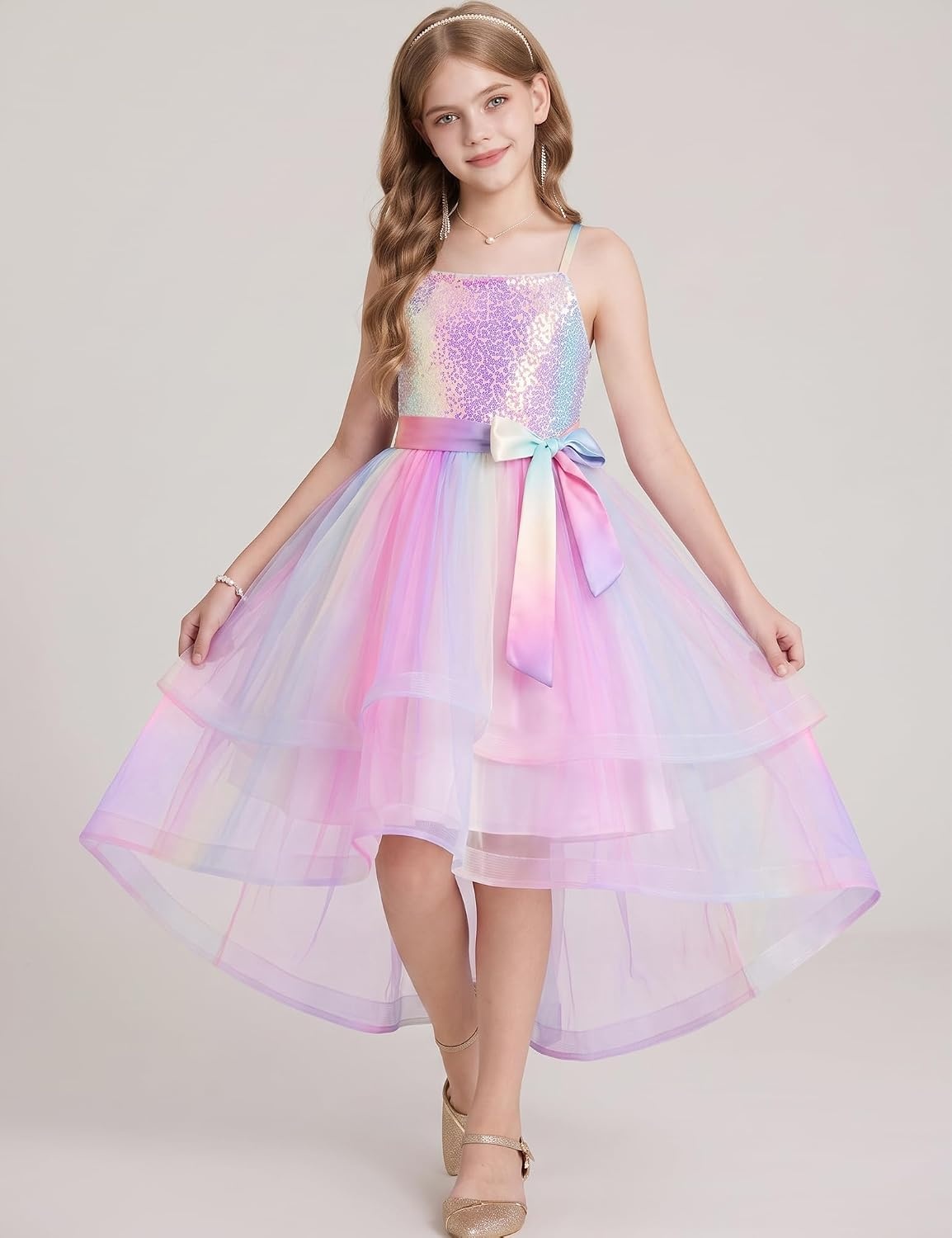 image:imageGRACE KARIN Girls Party Formal Christmas Dance Birthday Sequin Dresses 716Rainbow