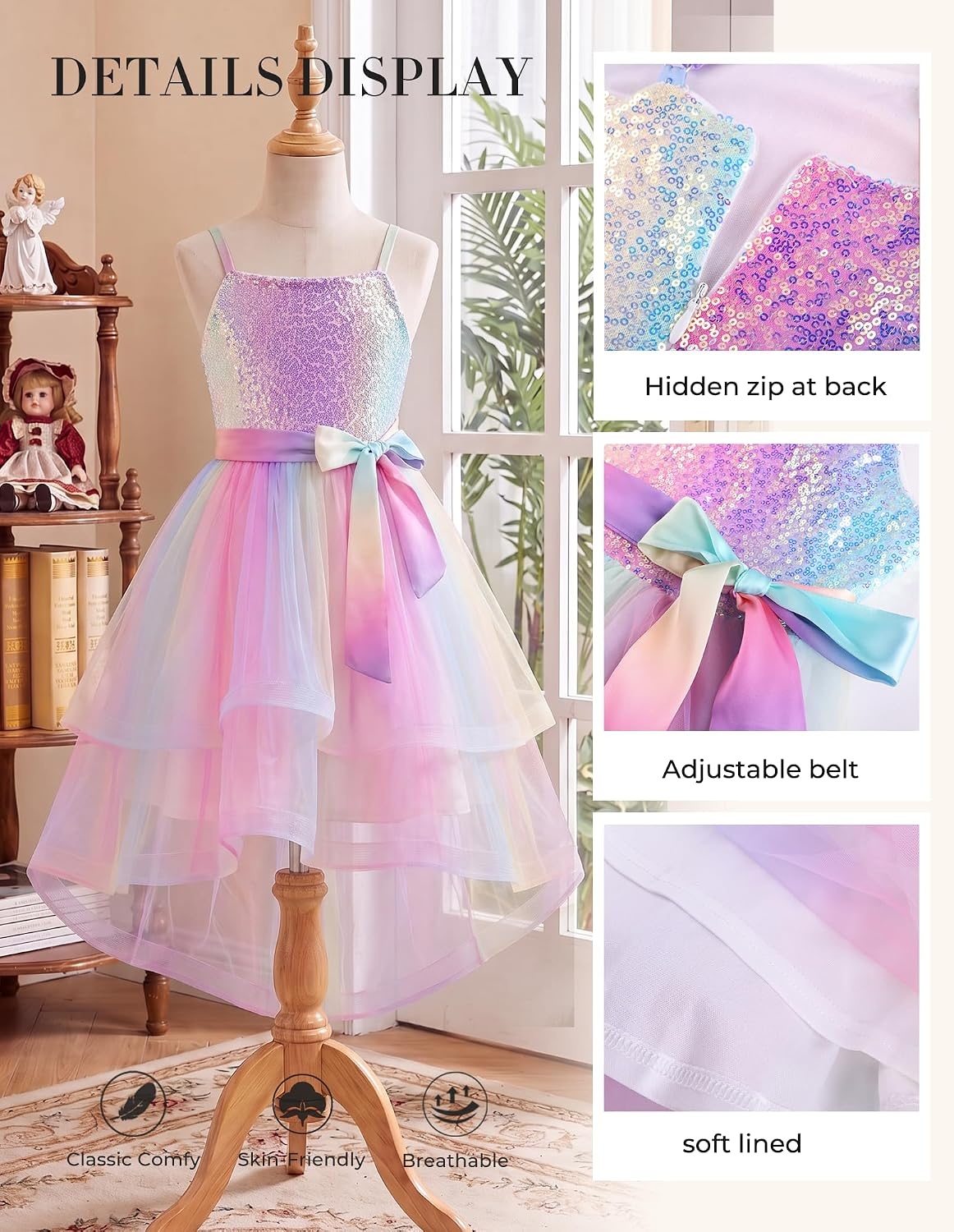 image:imageGRACE KARIN Girls Party Formal Christmas Dance Birthday Sequin Dresses 716Rainbow