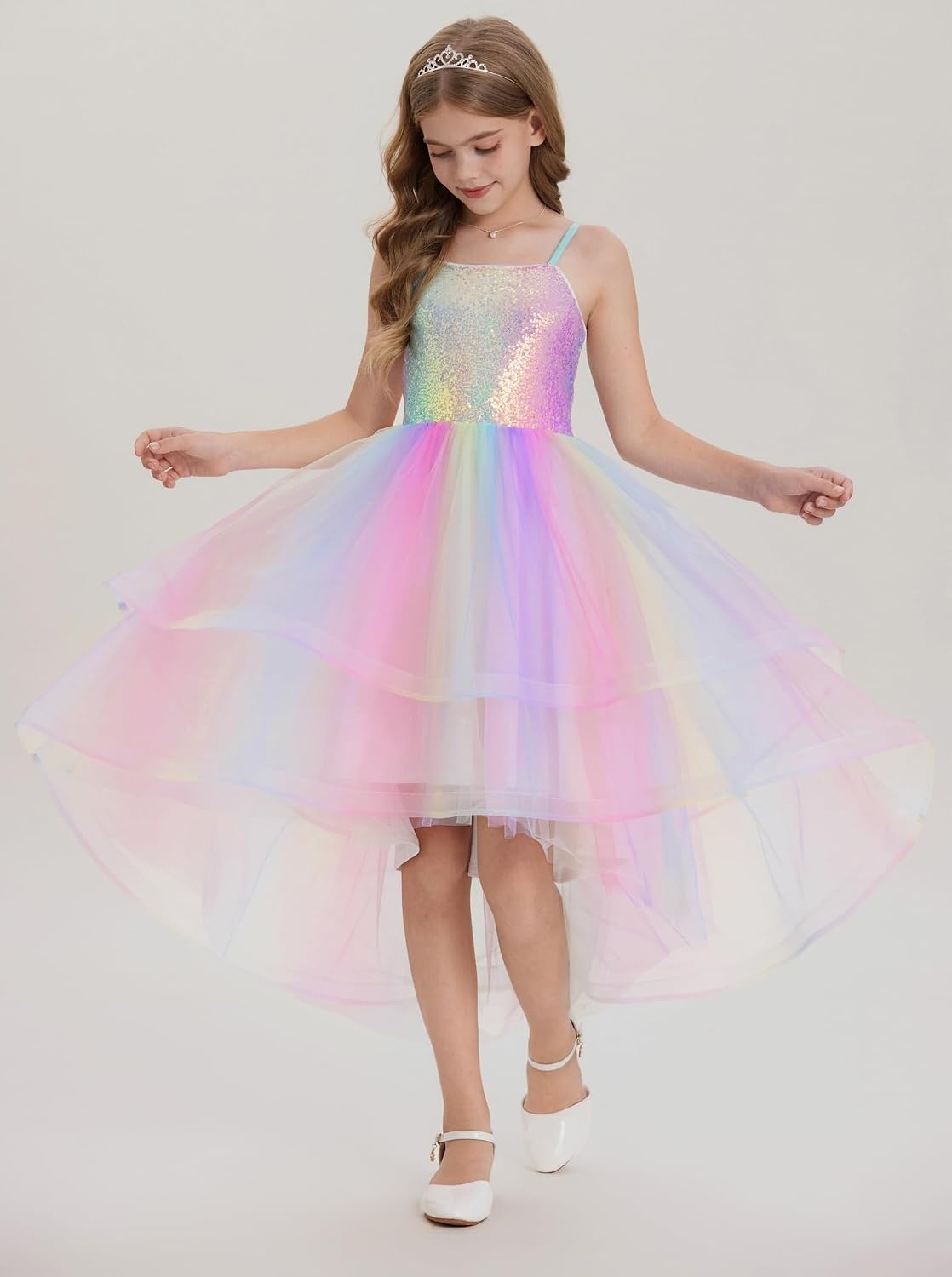 image:imageGRACE KARIN Girls Party Formal Christmas Dance Birthday Sequin Dresses 716Rainbow
