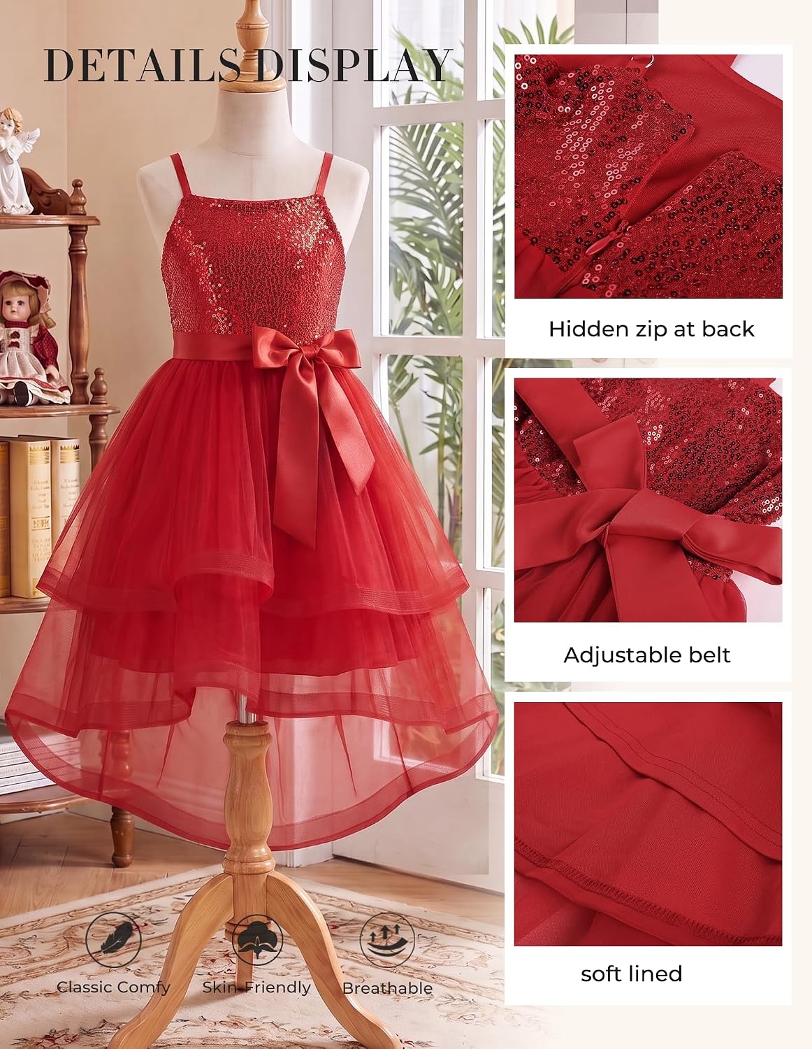 image:imageGRACE KARIN Girls Party Formal Christmas Dance Birthday Sequin Dresses 716Red