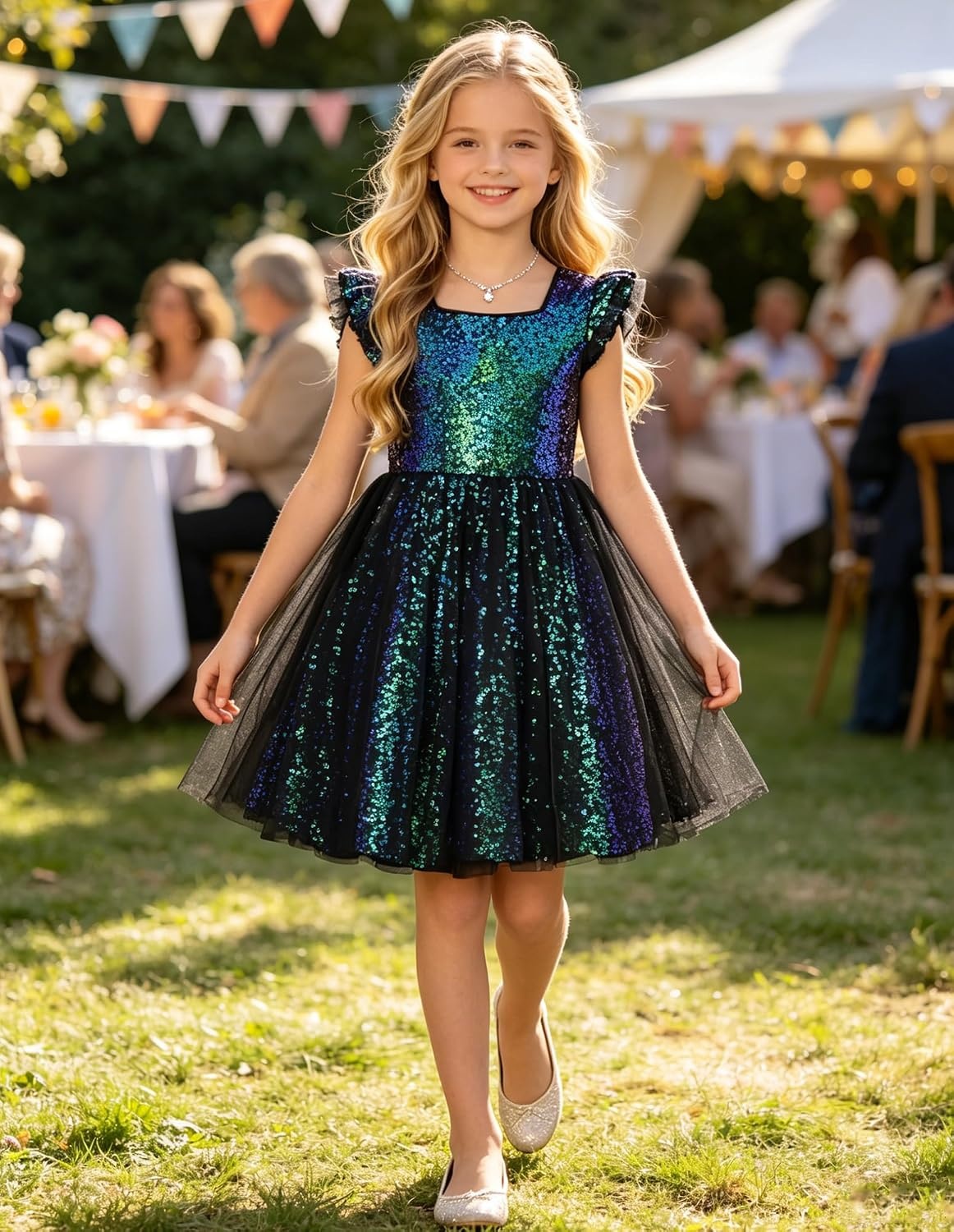 image:imageGRACE KARIN Girls Party Sequin Dress Size 612Y Kids Birthday Dance Formal Sparkly Dresses Wedding Flower Girl DressGreen