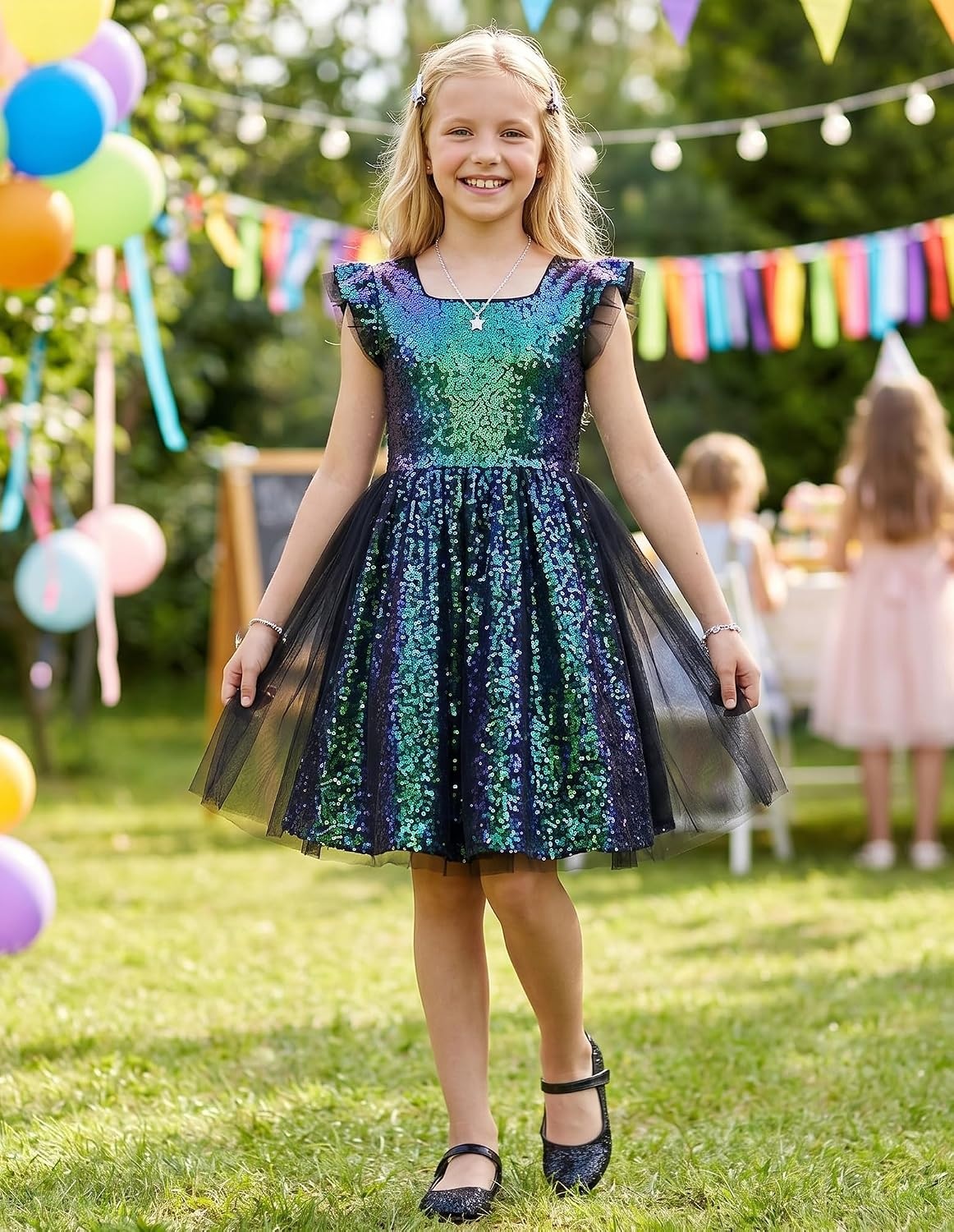 image:imageGRACE KARIN Girls Party Sequin Dress Size 612Y Kids Birthday Dance Formal Sparkly Dresses Wedding Flower Girl DressGreen