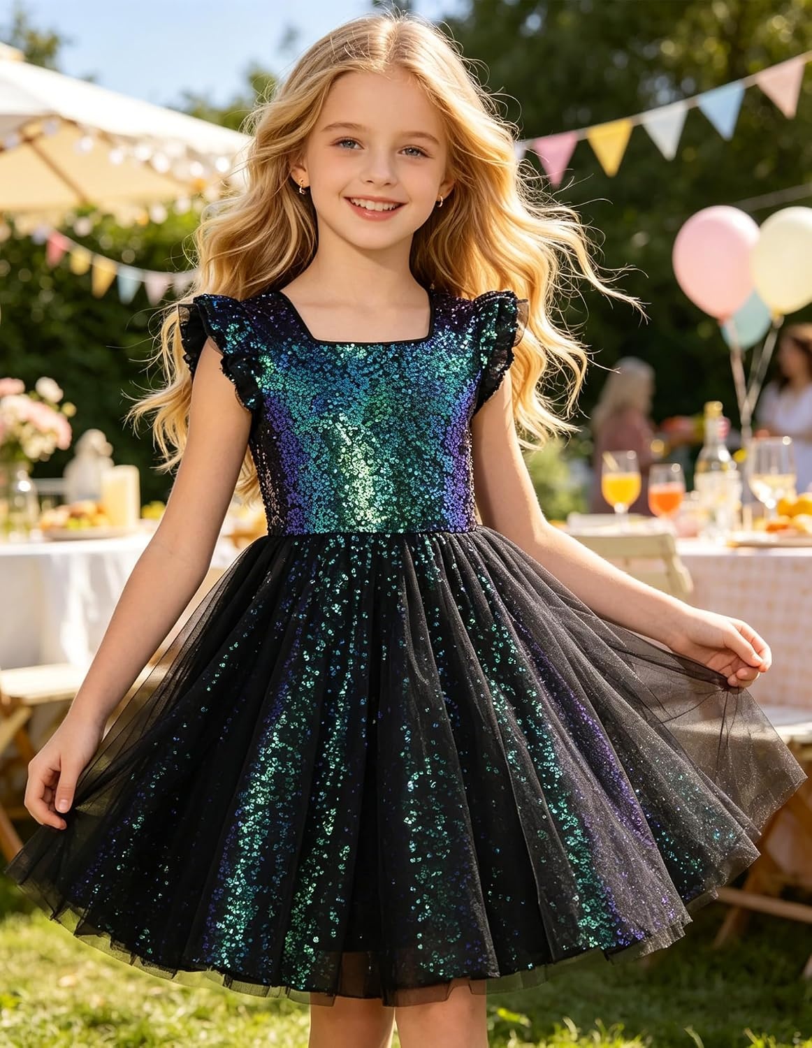 image:imageGRACE KARIN Girls Party Sequin Dress Size 612Y Kids Birthday Dance Formal Sparkly Dresses Wedding Flower Girl DressGreen