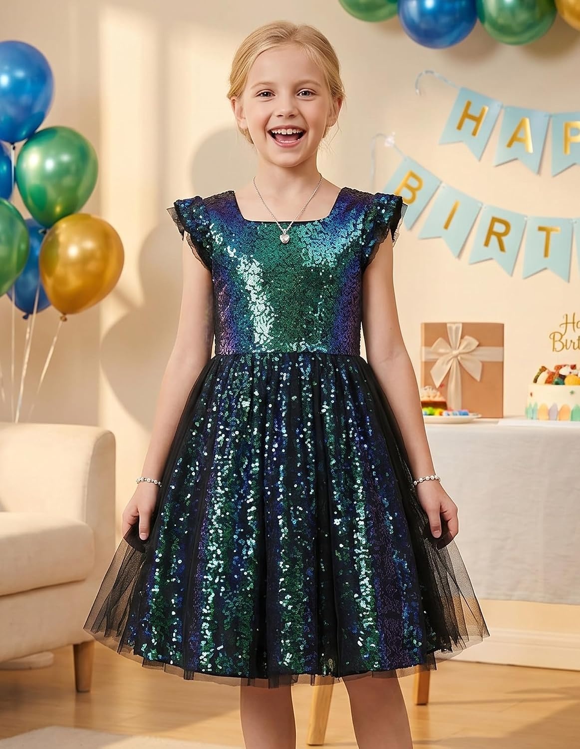 image:imageGRACE KARIN Girls Party Sequin Dress Size 612Y Kids Birthday Dance Formal Sparkly Dresses Wedding Flower Girl DressGreen