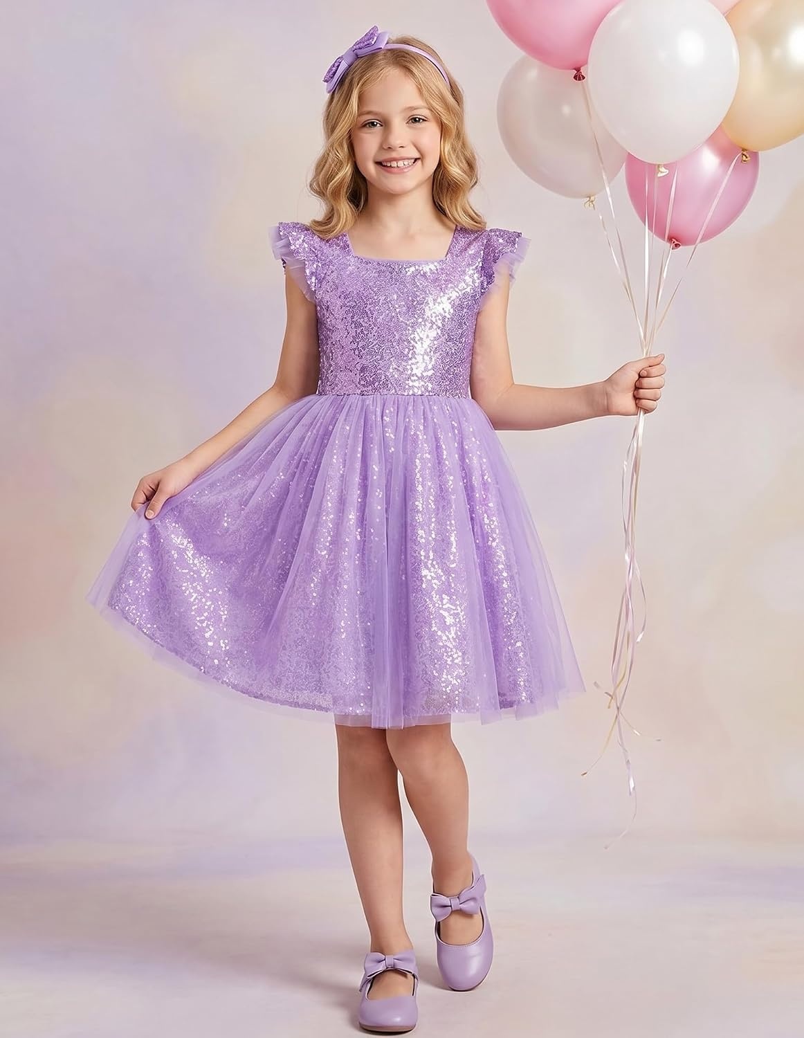 image:imageGRACE KARIN Girls Party Sequin Dress Size 612Y Kids Birthday Dance Formal Sparkly Dresses Wedding Flower Girl DressPurple