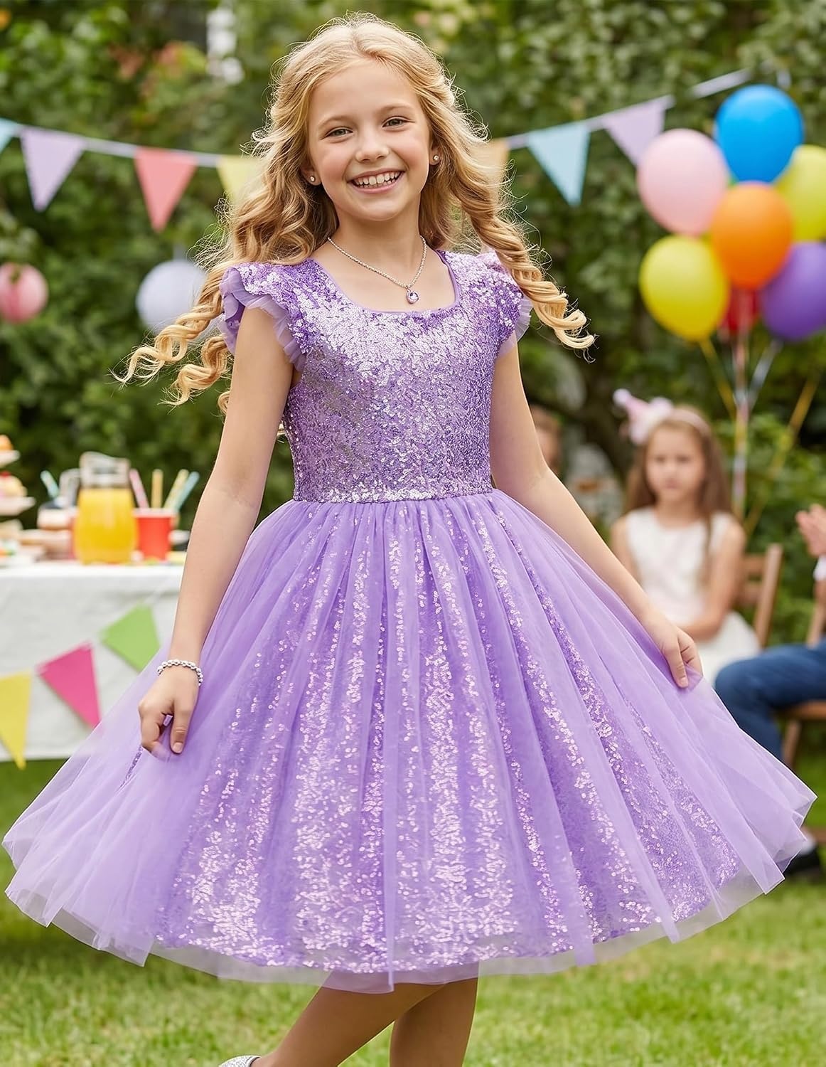 image:imageGRACE KARIN Girls Party Sequin Dress Size 612Y Kids Birthday Dance Formal Sparkly Dresses Wedding Flower Girl DressPurple