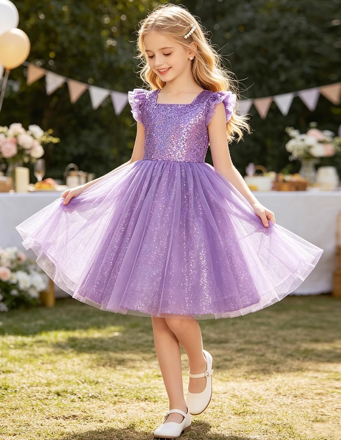 image:imageGRACE KARIN Girls Party Sequin Dress Size 612Y Kids Birthday Dance Formal Sparkly Dresses Wedding Flower Girl DressPurple