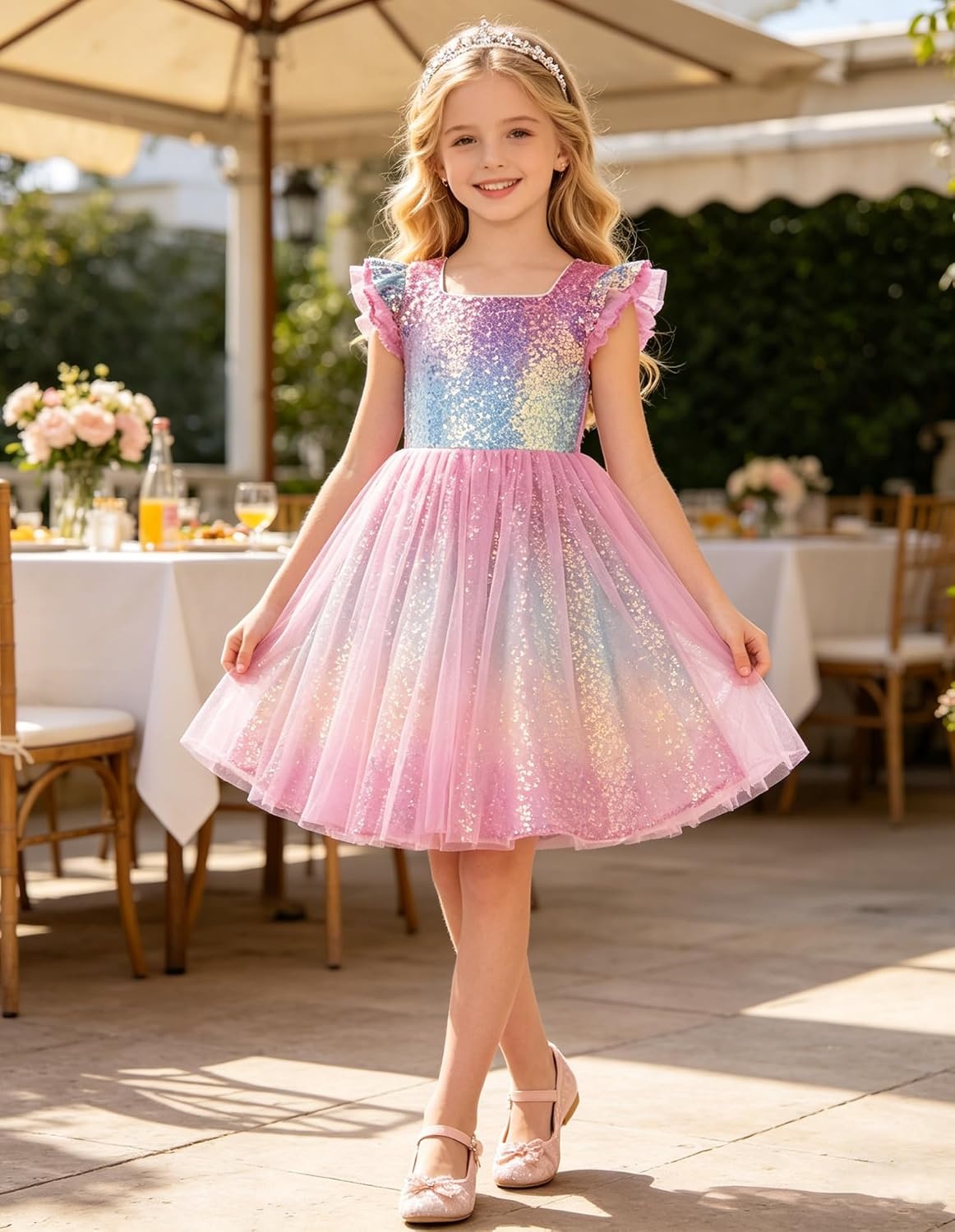 image:imageGRACE KARIN Girls Party Sequin Dress Size 612Y Kids Birthday Dance Formal Sparkly Dresses Wedding Flower Girl DressRainbow