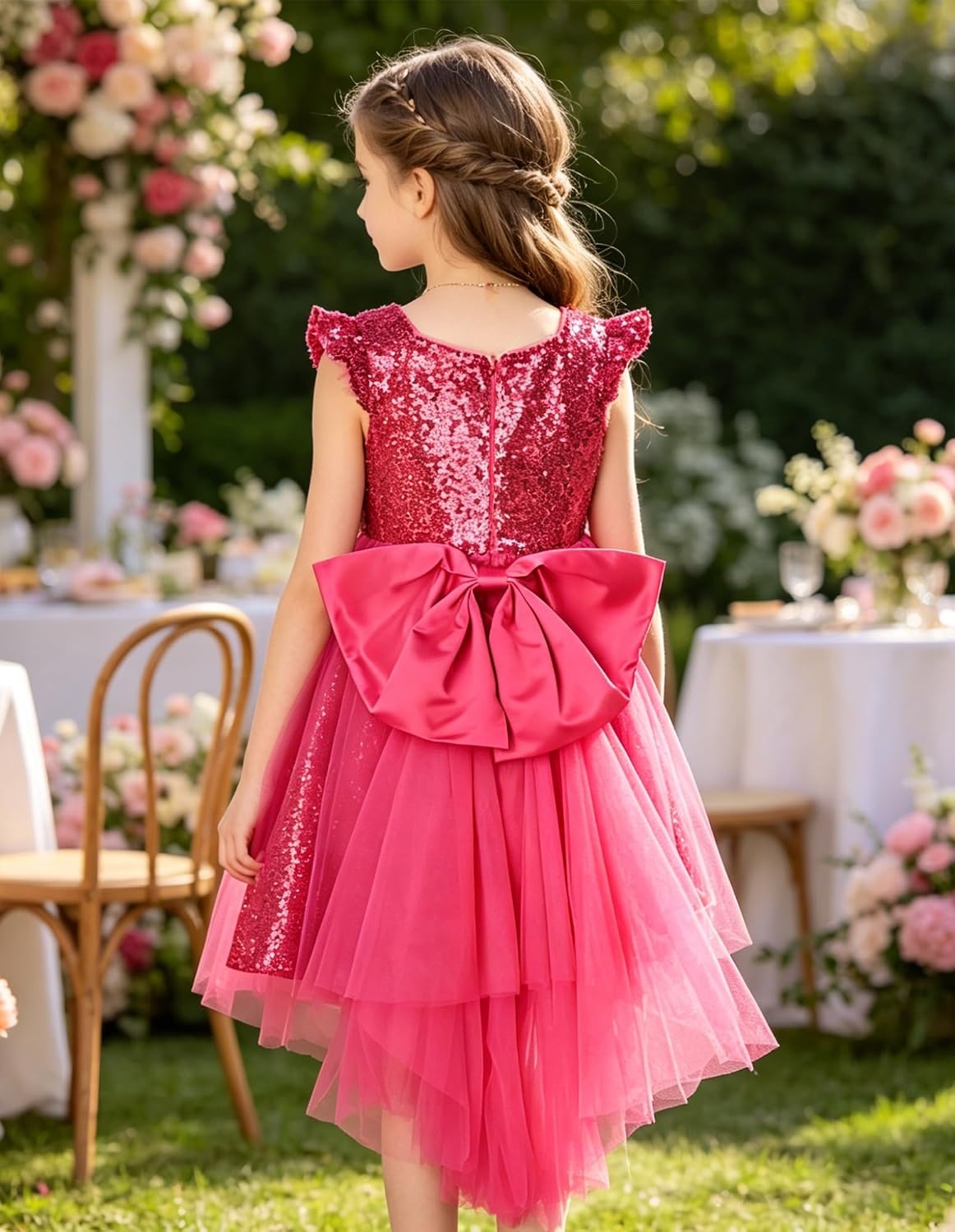 image:imageGRACE KARIN Girls Party Sequin Dress Size 612Y Kids Birthday Dance Formal Sparkly Dresses Wedding Flower Girl DressRose Red