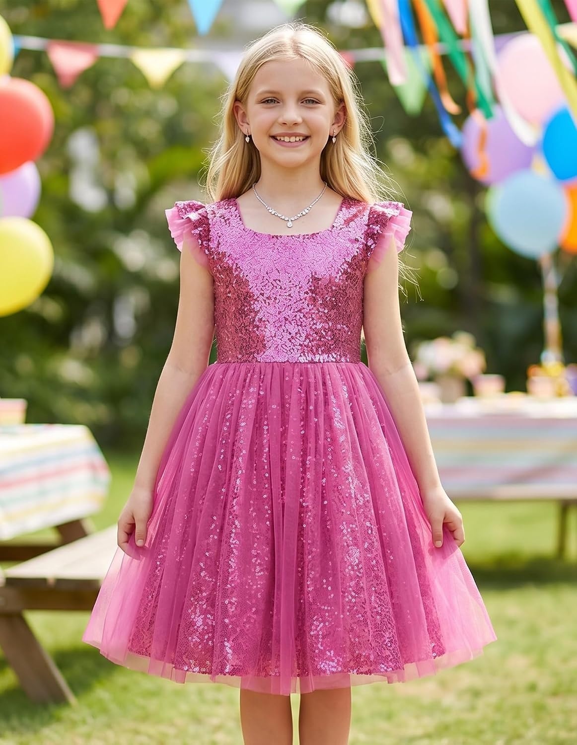 image:imageGRACE KARIN Girls Party Sequin Dress Size 612Y Kids Birthday Dance Formal Sparkly Dresses Wedding Flower Girl DressRose Red