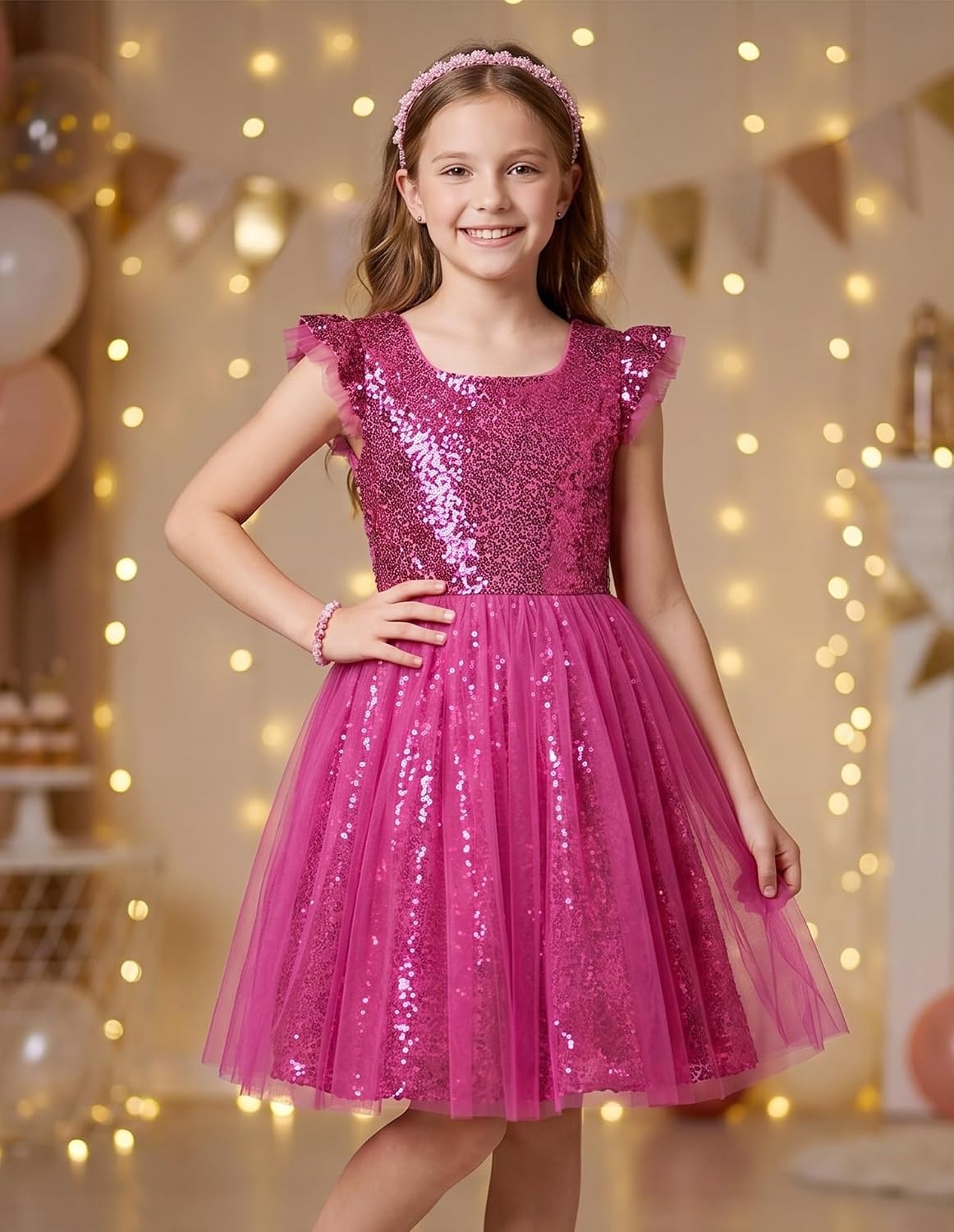 image:imageGRACE KARIN Girls Party Sequin Dress Size 612Y Kids Birthday Dance Formal Sparkly Dresses Wedding Flower Girl DressRose Red