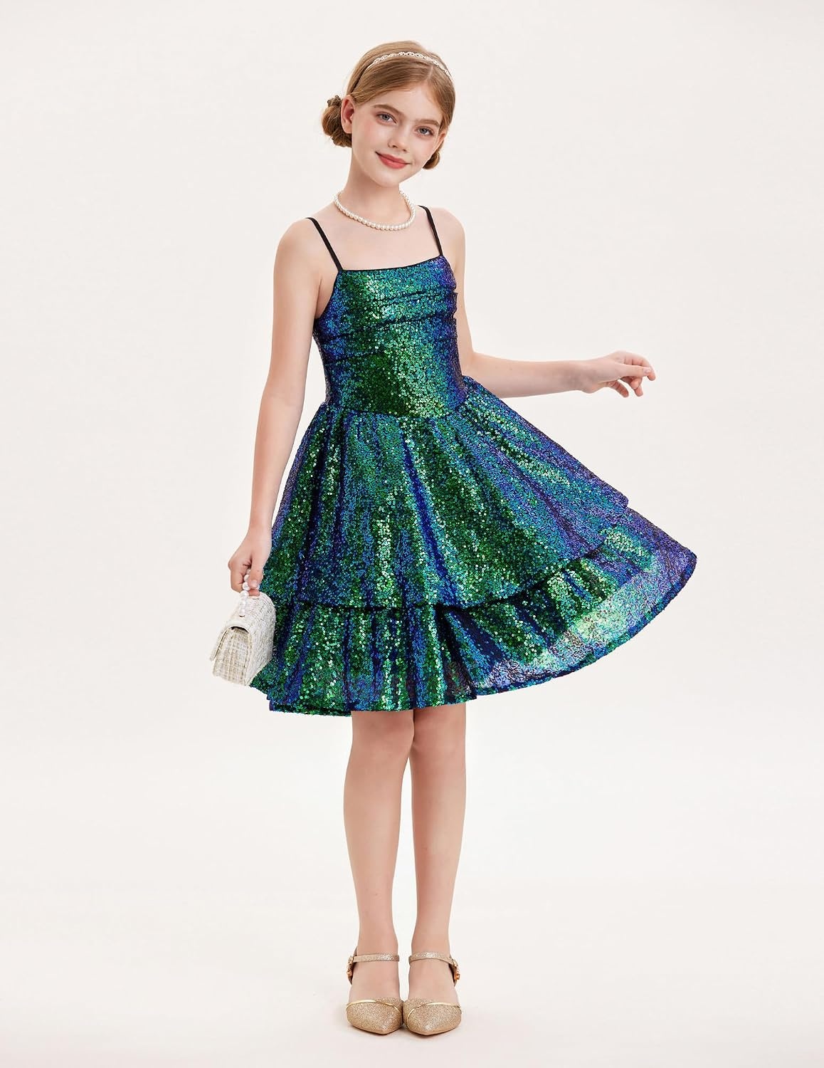 image:imageGRACE KARIN Girls Sequin Formal Party Birthday Christmas Fancy Dresses 714Dark Green
