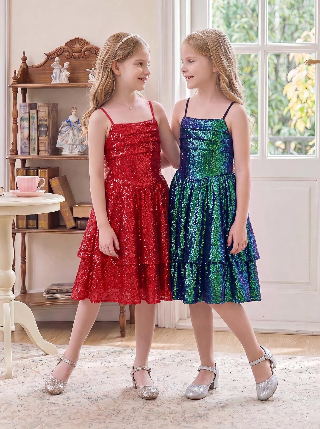 image:imageGRACE KARIN Girls Sequin Formal Party Birthday Christmas Fancy Dresses 714Dark Green