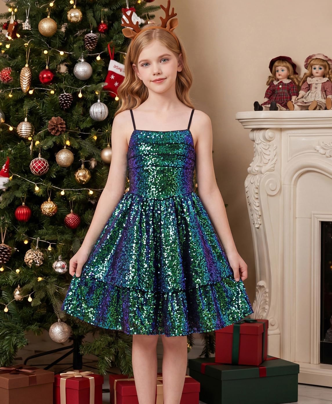 image:imageGRACE KARIN Girls Sequin Formal Party Birthday Christmas Fancy Dresses 714Dark Green