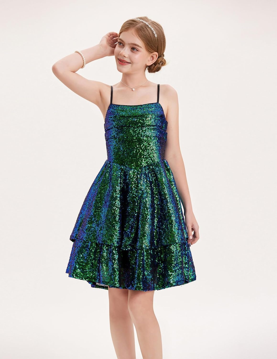 image:imageGRACE KARIN Girls Sequin Formal Party Birthday Christmas Fancy Dresses 714Dark Green
