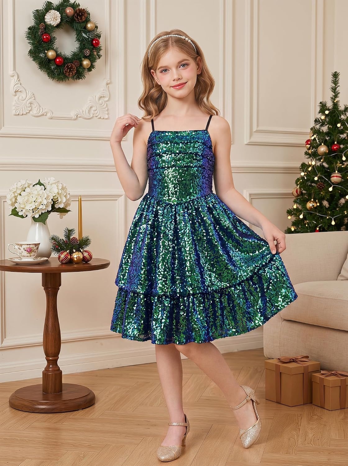 image:imageGRACE KARIN Girls Sequin Formal Party Birthday Christmas Fancy Dresses 714Dark Green