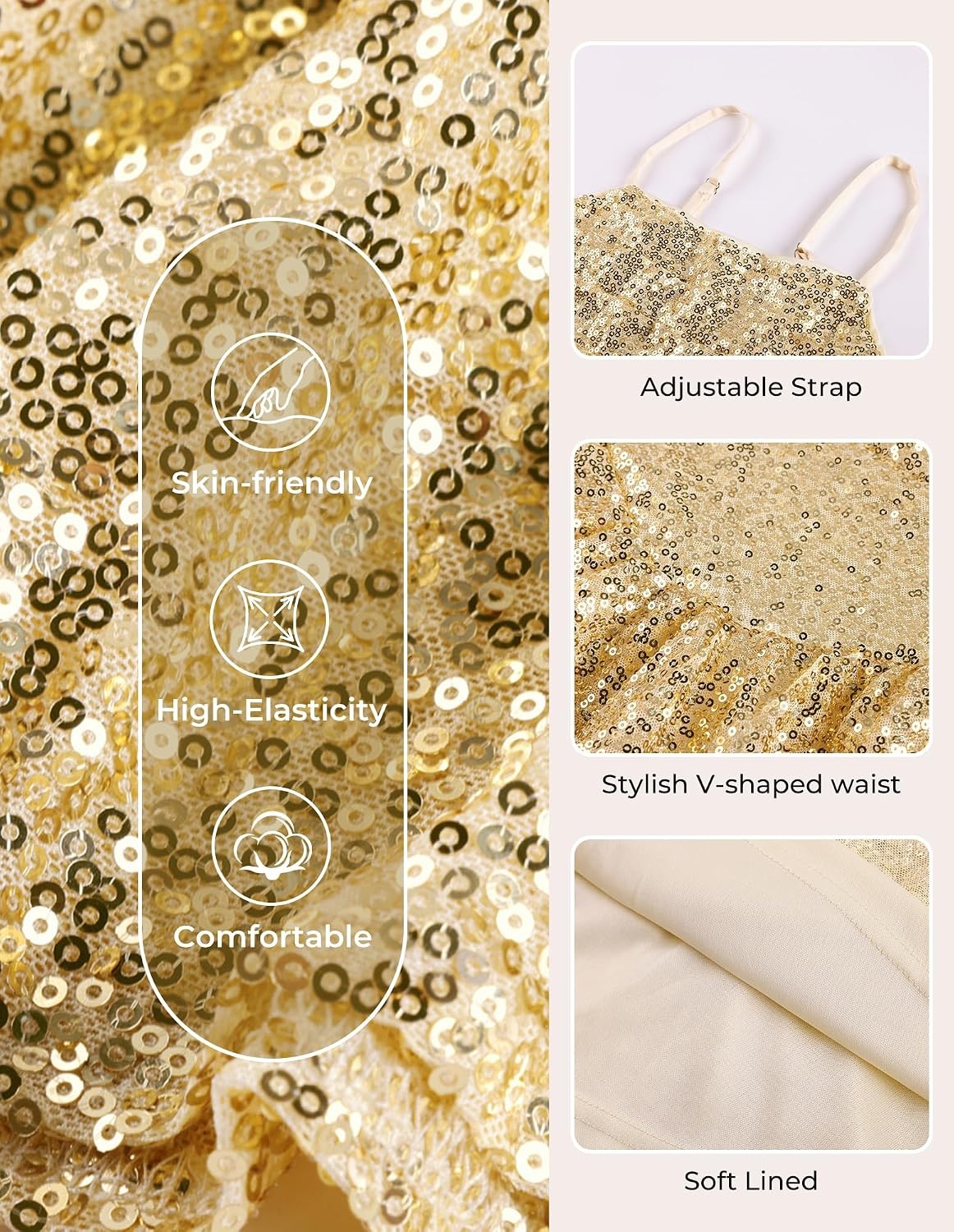 image:imageGRACE KARIN Girls Sequin Formal Party Birthday Christmas Fancy Dresses 714Gold