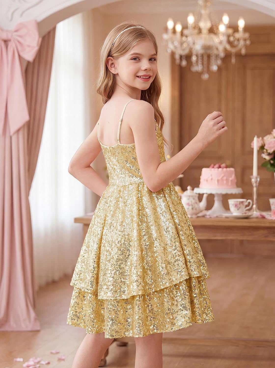 image:imageGRACE KARIN Girls Sequin Formal Party Birthday Christmas Fancy Dresses 714Gold