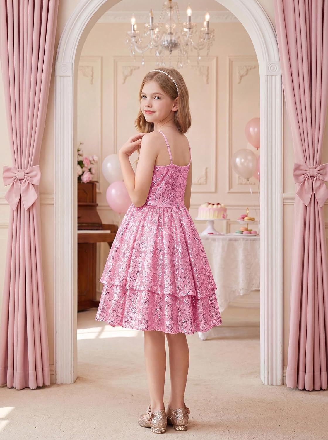 image:imageGRACE KARIN Girls Sequin Formal Party Birthday Christmas Fancy Dresses 714Pink
