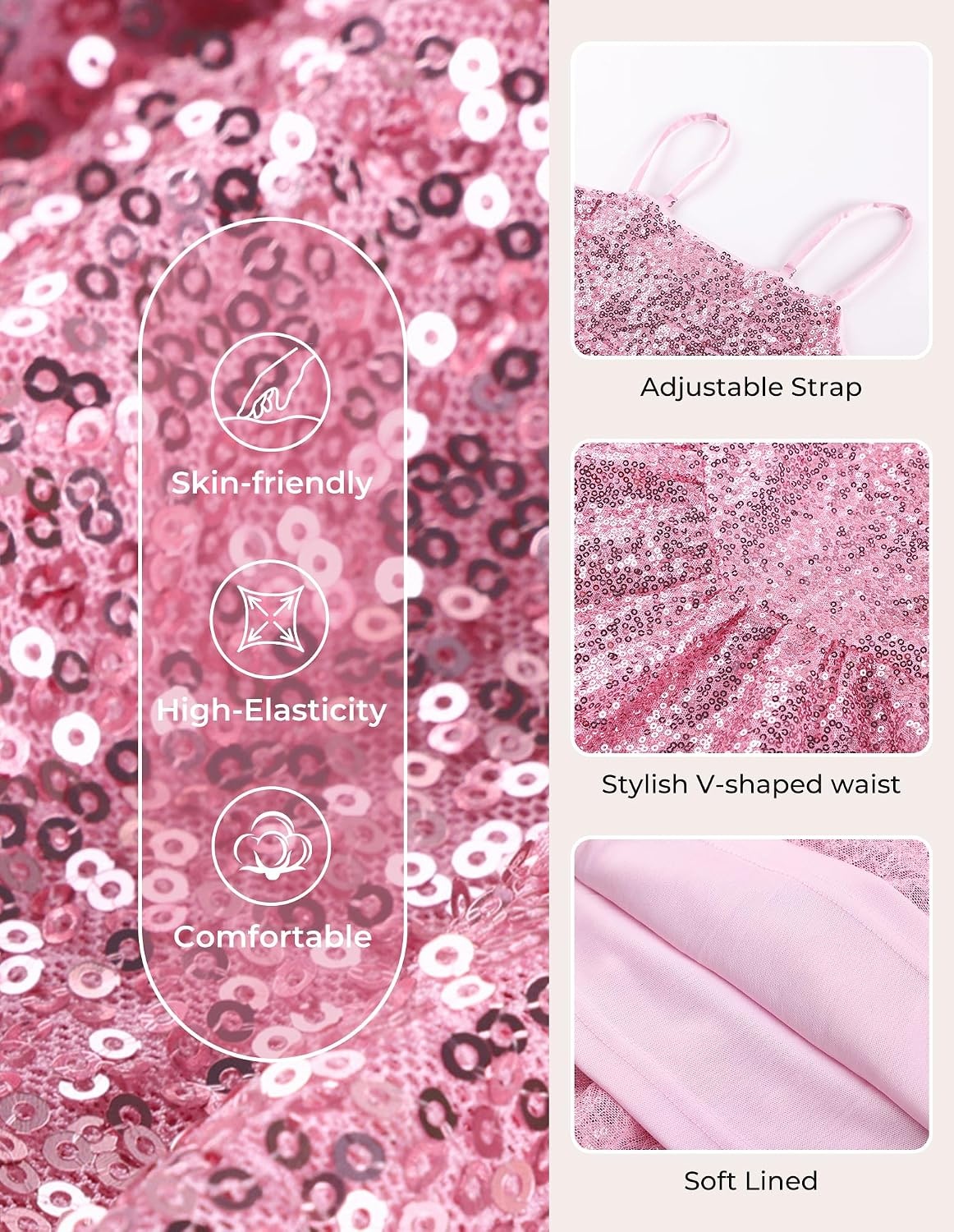 image:imageGRACE KARIN Girls Sequin Formal Party Birthday Christmas Fancy Dresses 714Pink