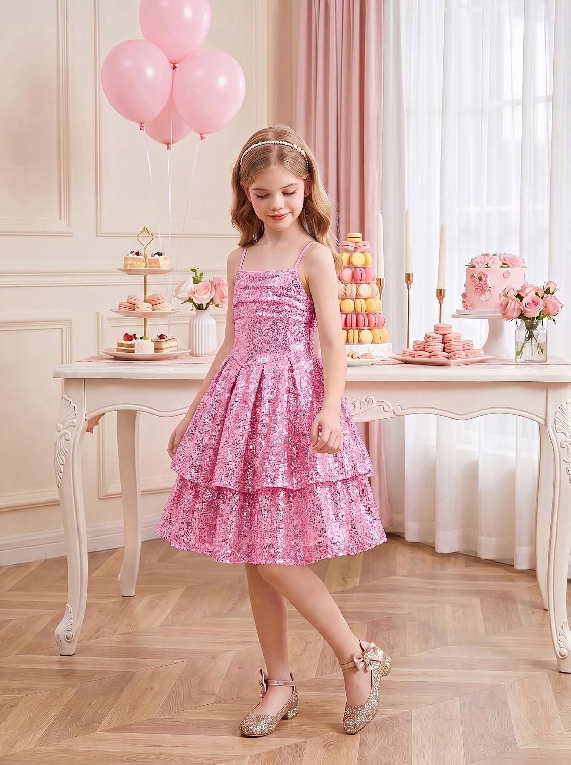 image:imageGRACE KARIN Girls Sequin Formal Party Birthday Christmas Fancy Dresses 714Pink