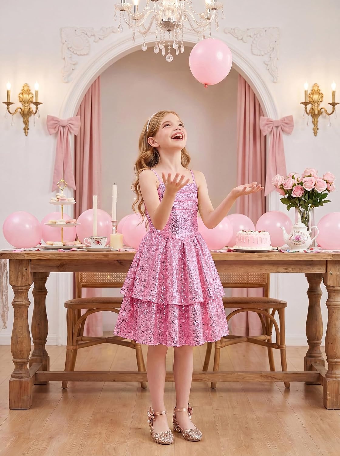 image:imageGRACE KARIN Girls Sequin Formal Party Birthday Christmas Fancy Dresses 714Pink
