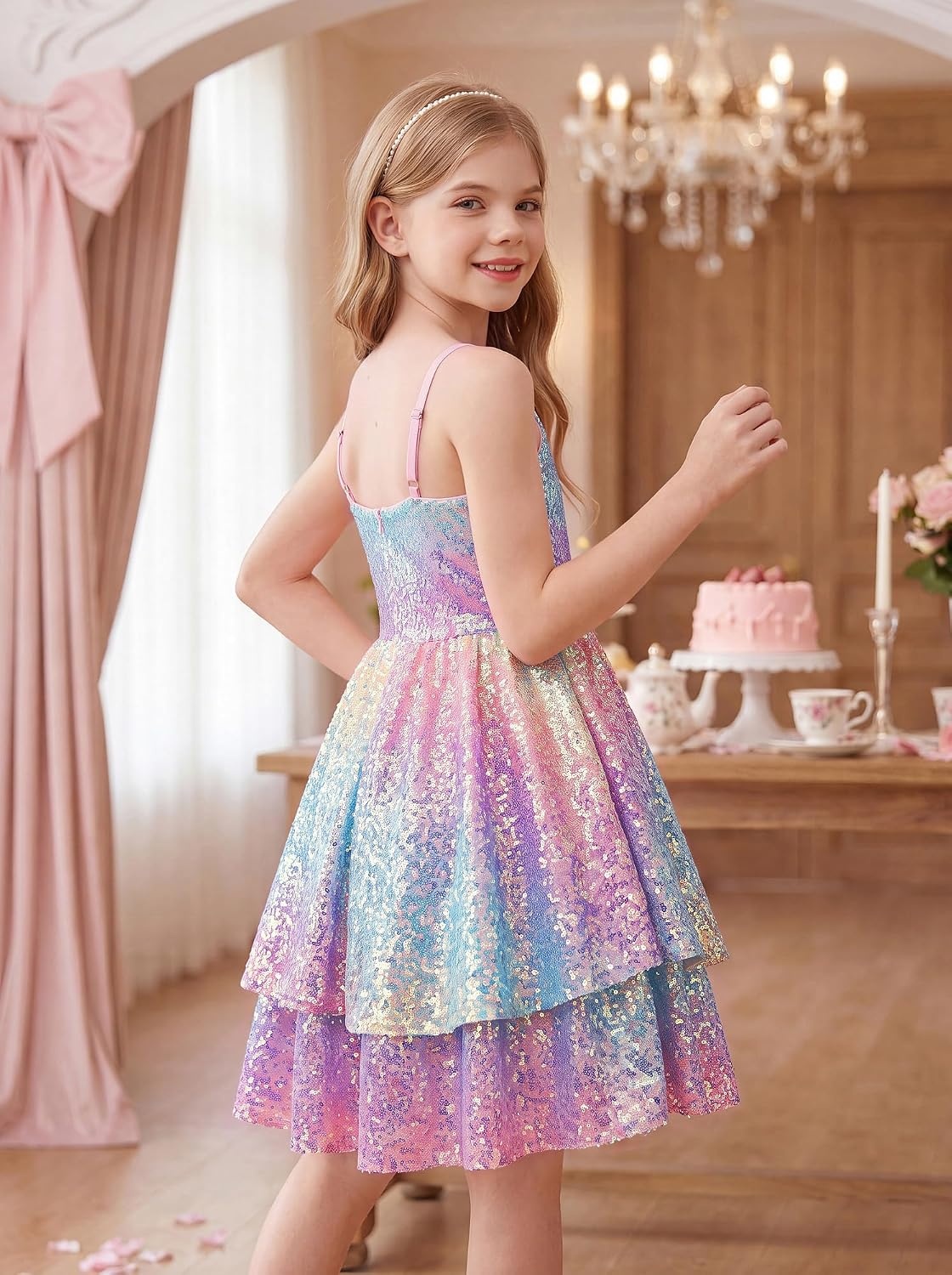 image:imageGRACE KARIN Girls Sequin Formal Party Birthday Christmas Fancy Dresses 714Rainbow